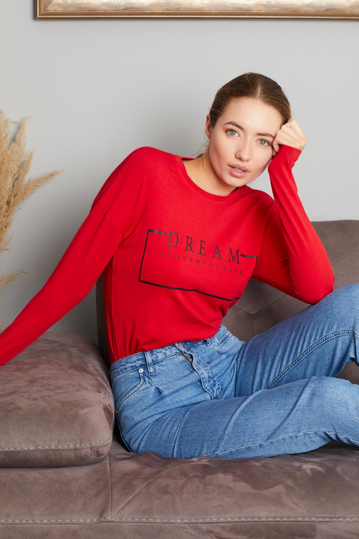 Dream Yazı Baskılı Sweat 9130-4