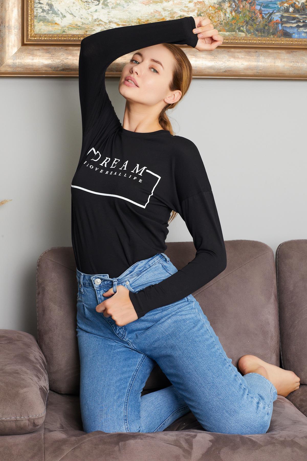 Dream Yazı Baskılı Sweat 9130-4