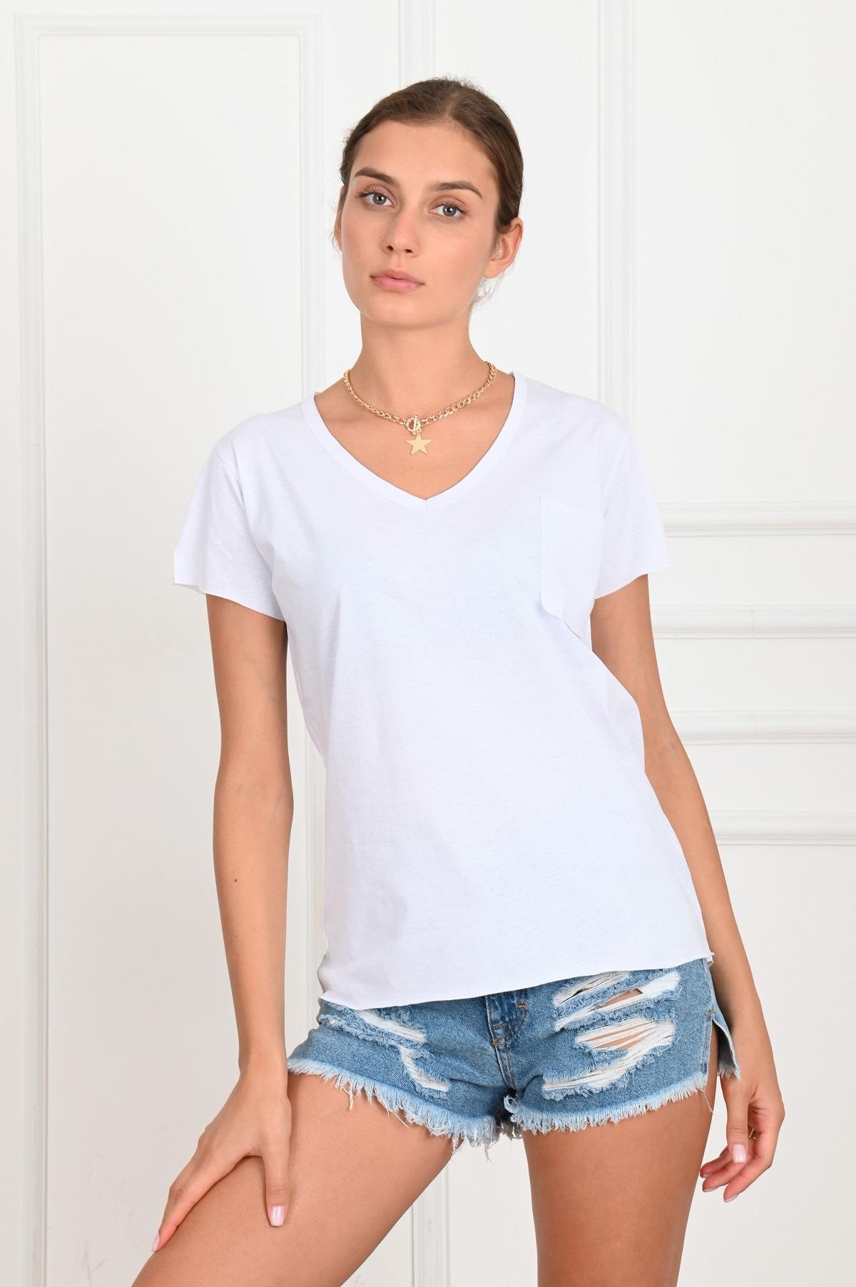 Kadın Basic Cepli Tshirt 8328
