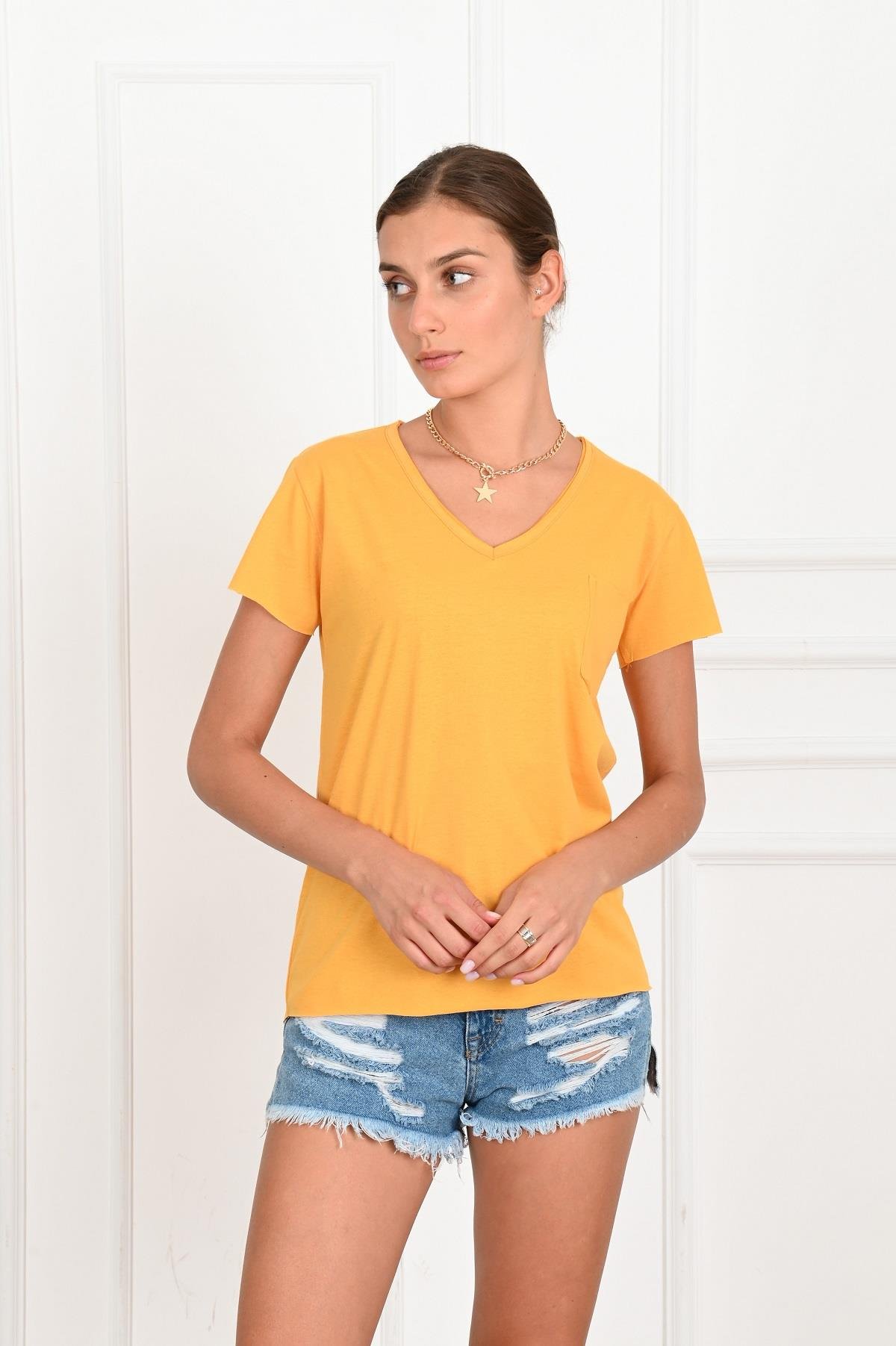 Kadın Basic Cepli Tshirt 8328