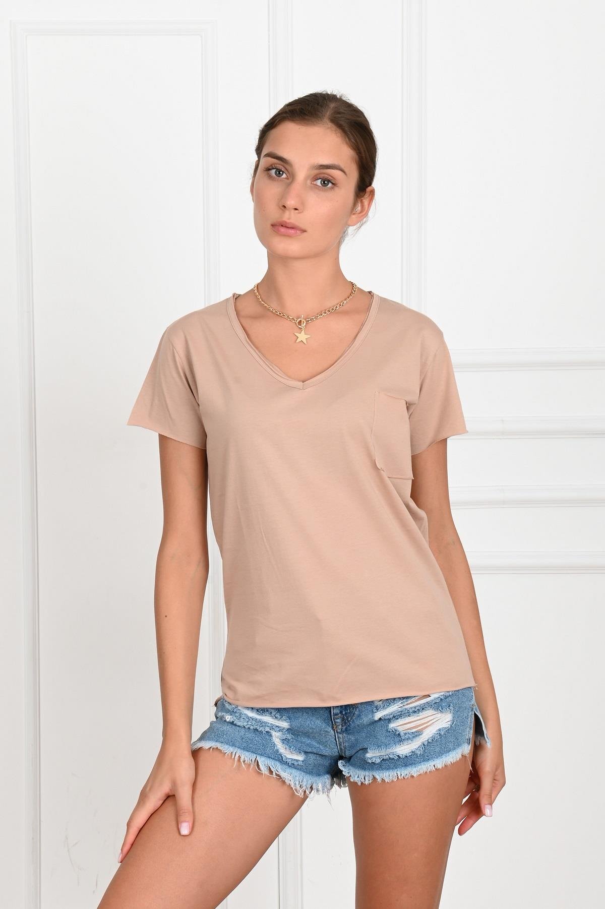 Kadın Basic Cepli Tshirt 8328