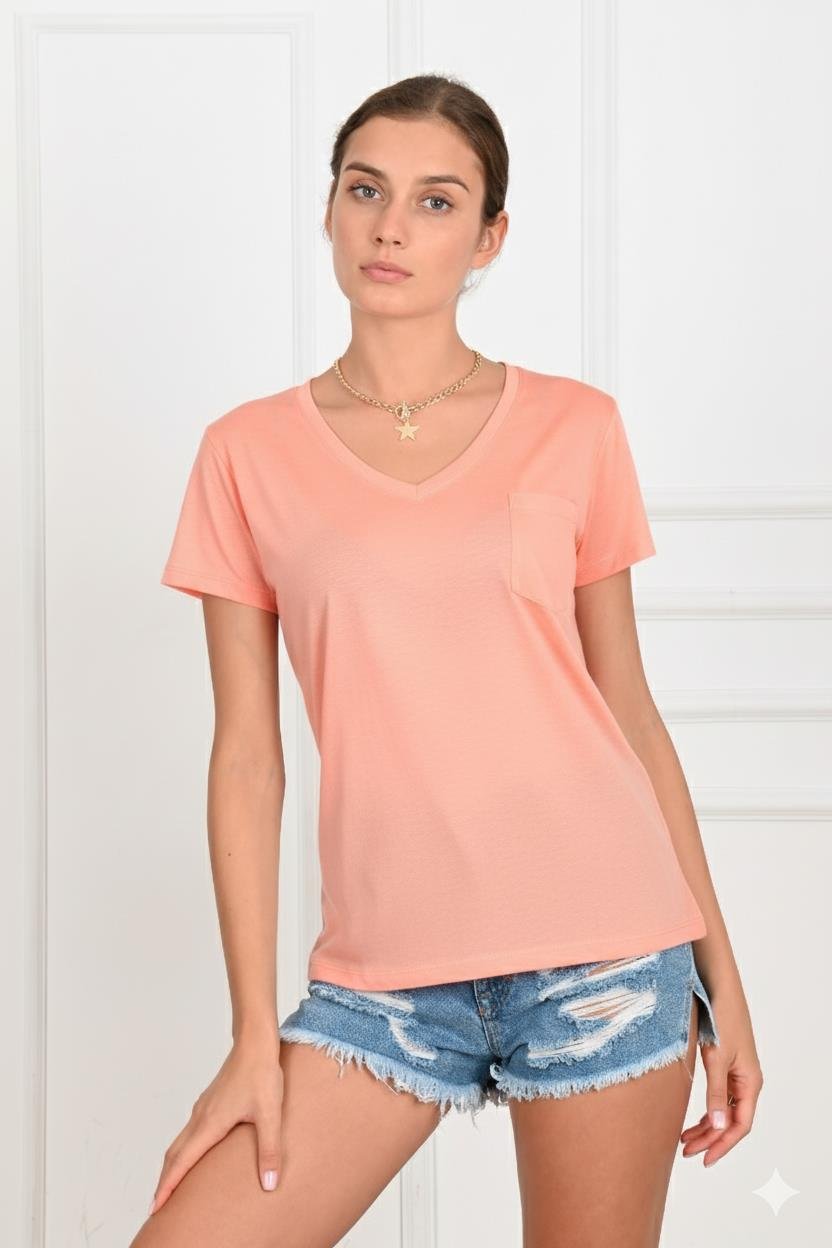 Kadın Basic Cepli Tshirt 8328