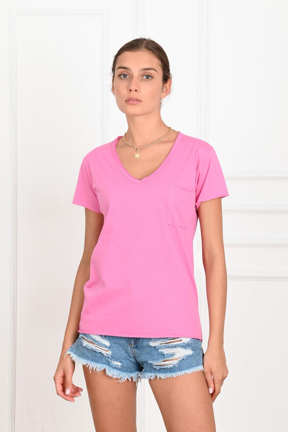 Kadın Basic Cepli Tshirt 8328