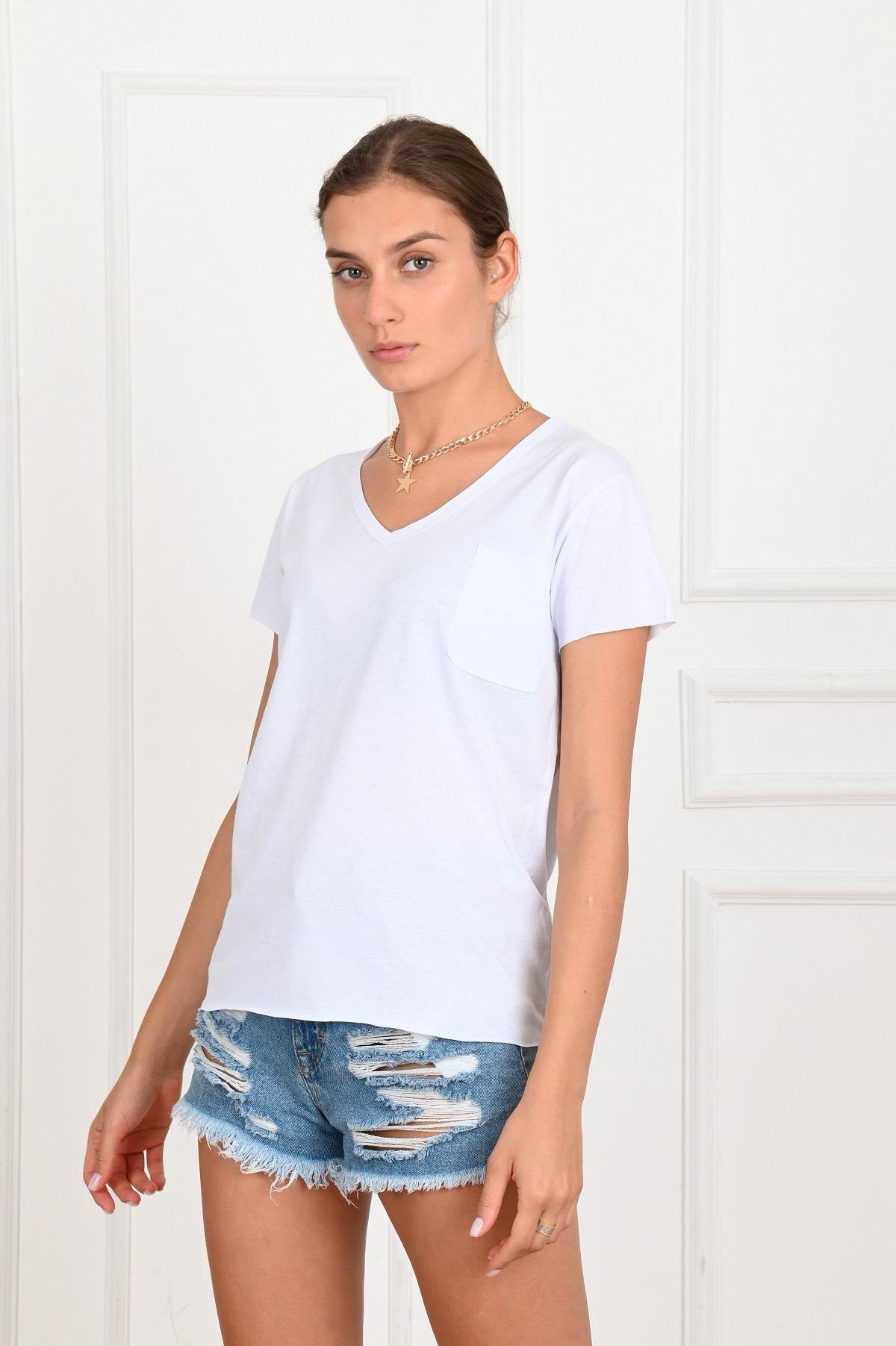 Kadın Basic Cepli Tshirt 8328
