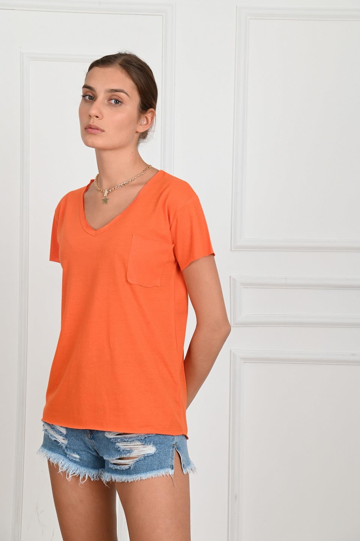 Kadın Basic Cepli Tshirt 8328