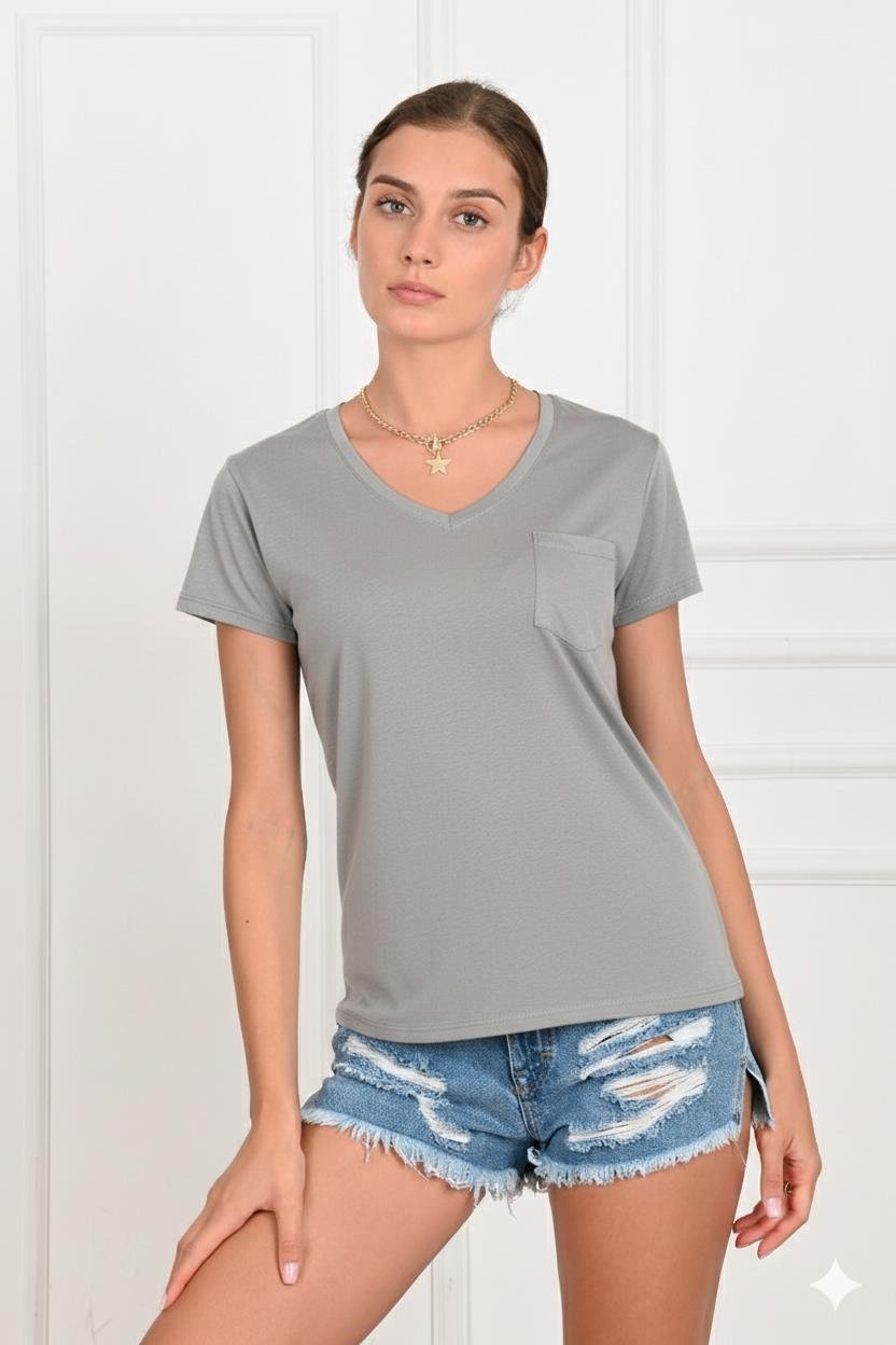 Kadın Basic Cepli Tshirt 8328