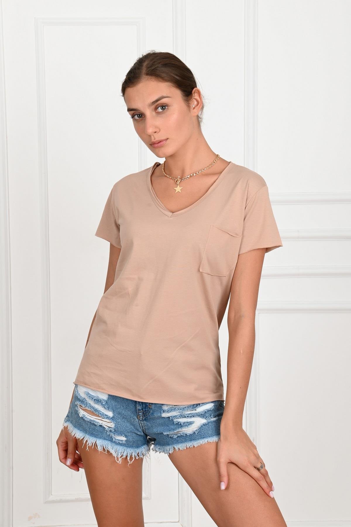 Kadın Basic Cepli Tshirt 8328