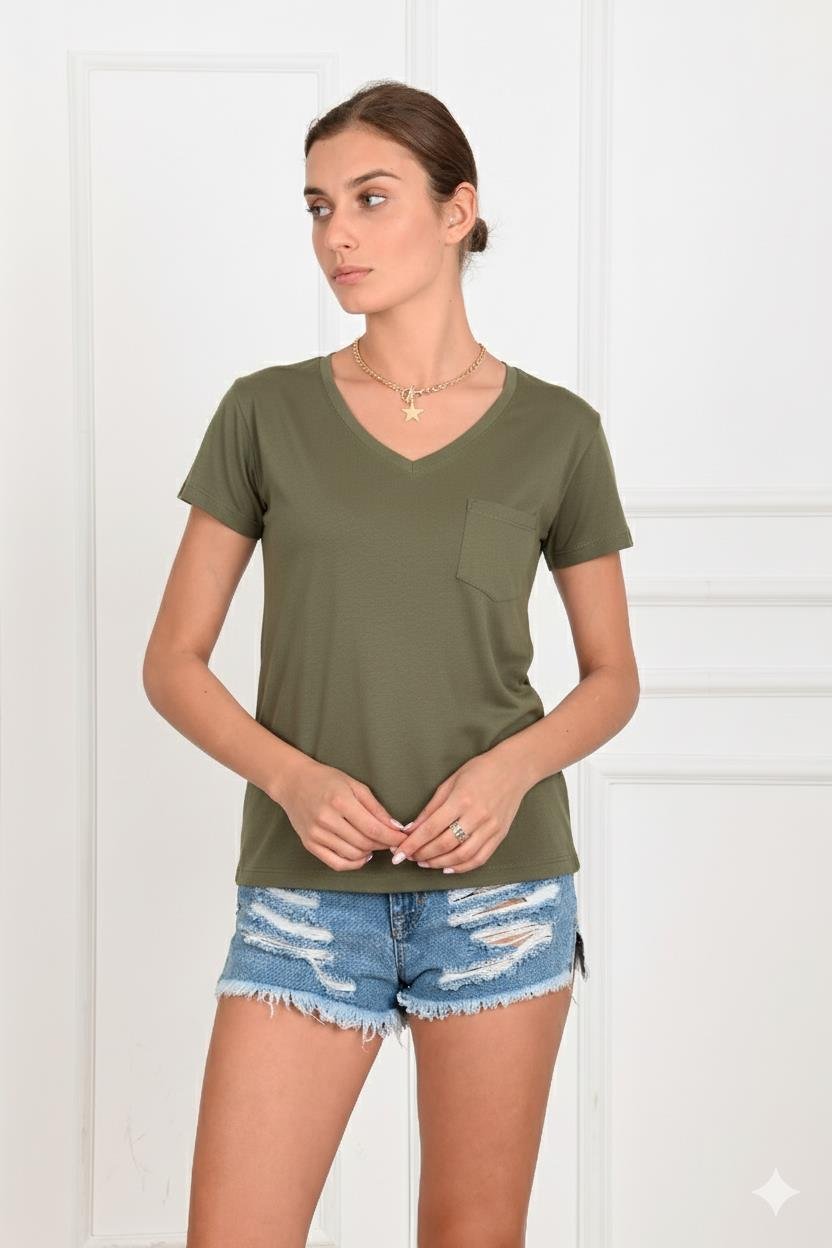 Kadın Basic Cepli Tshirt 8328