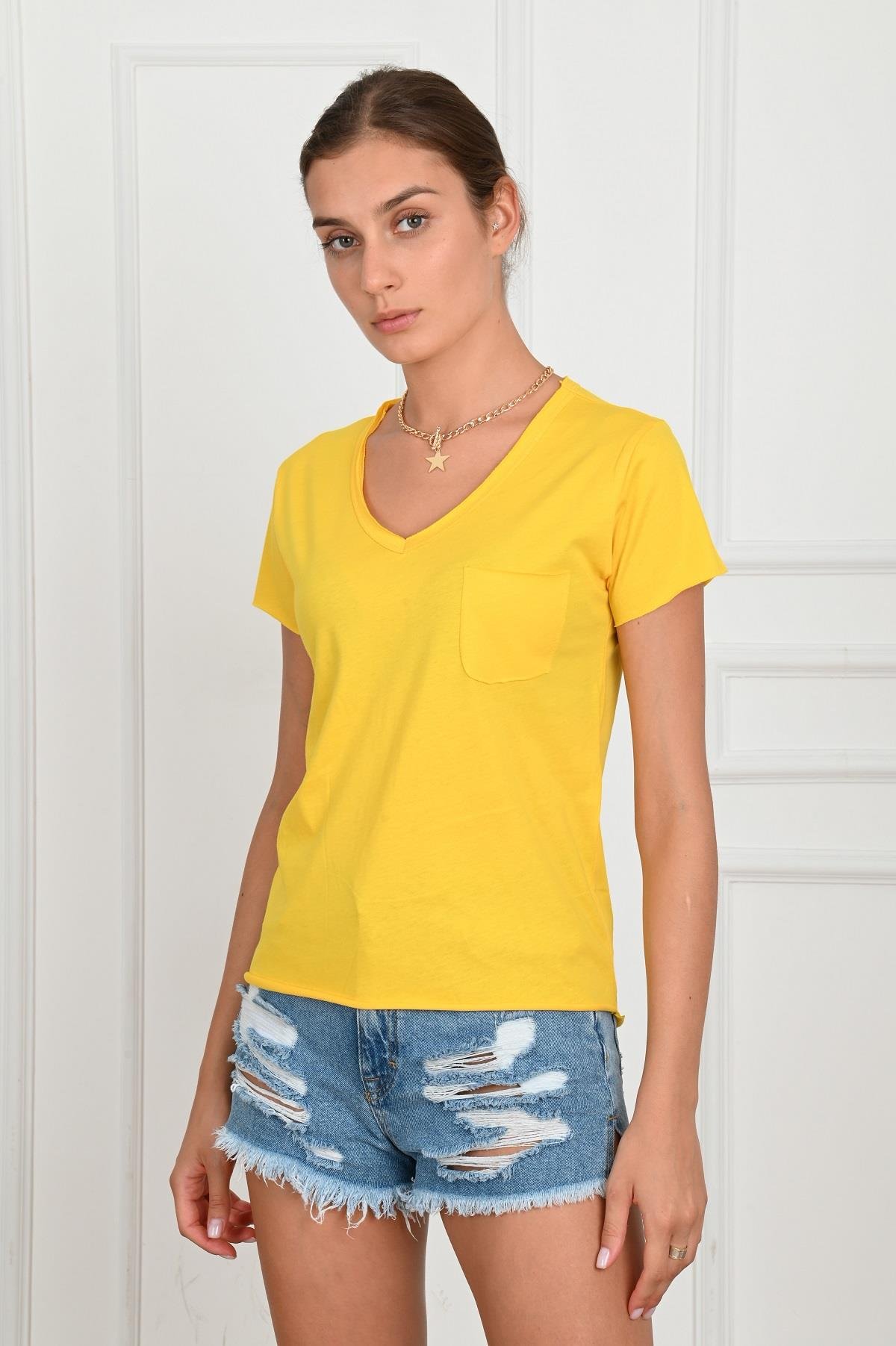 Kadın Basic Cepli Tshirt 8328