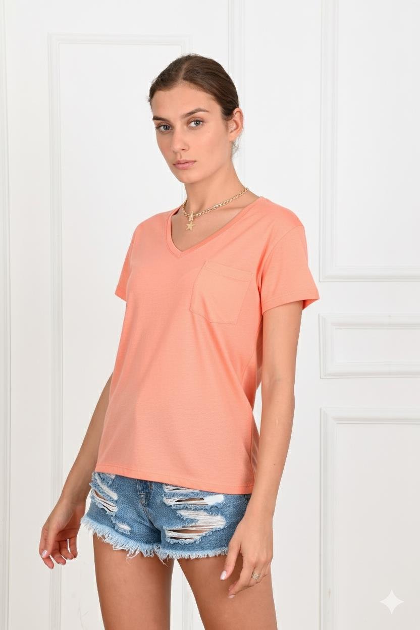 Kadın Basic Cepli Tshirt 8328