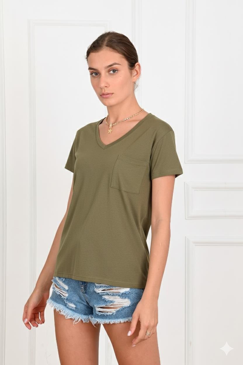 Kadın Basic Cepli Tshirt 8328