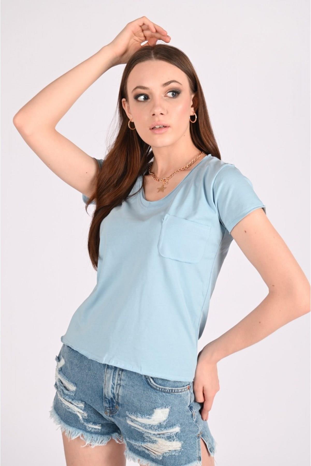 Kadın Basic Cepli Tshirt 8328