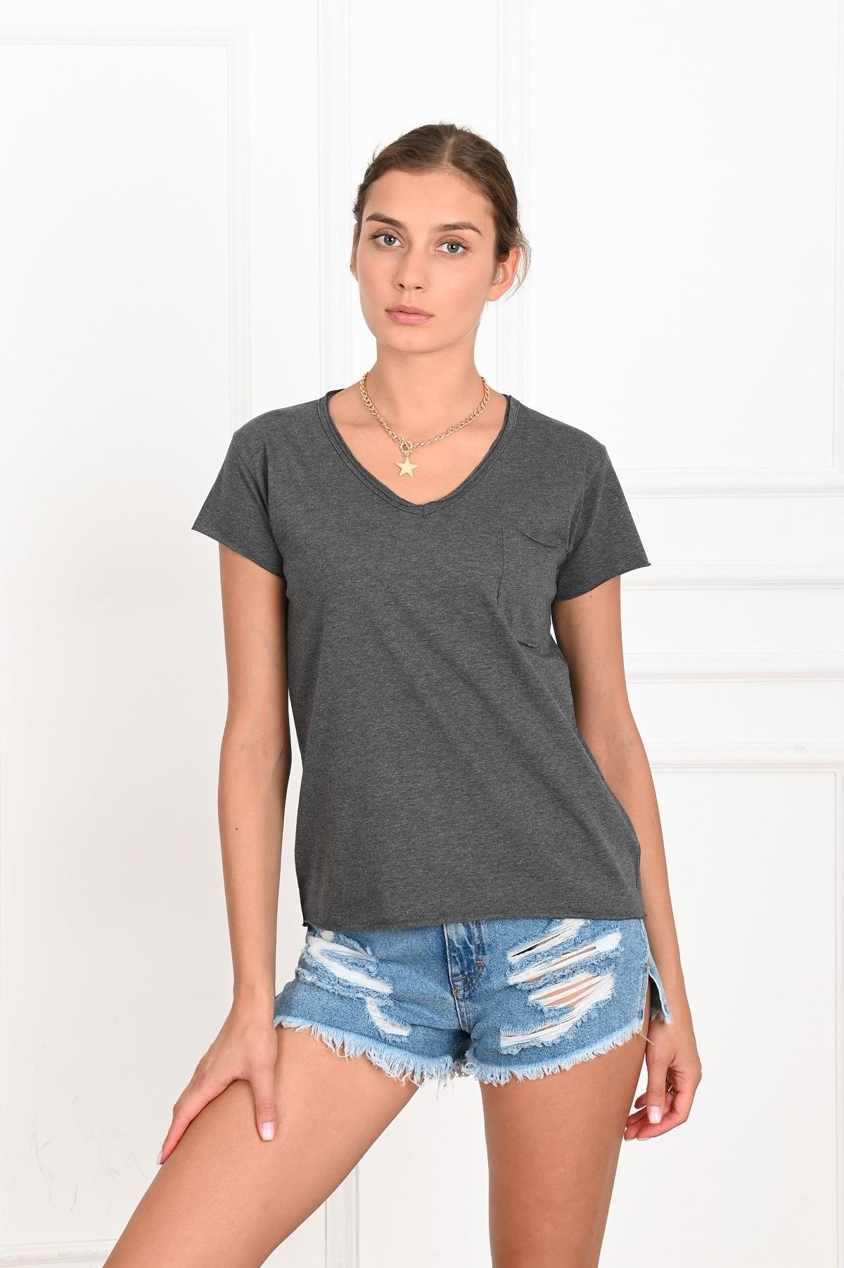 Kadın Basic Cepli Tshirt 8328