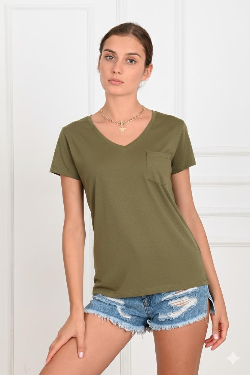 Kadın Basic Cepli Tshirt 8328
