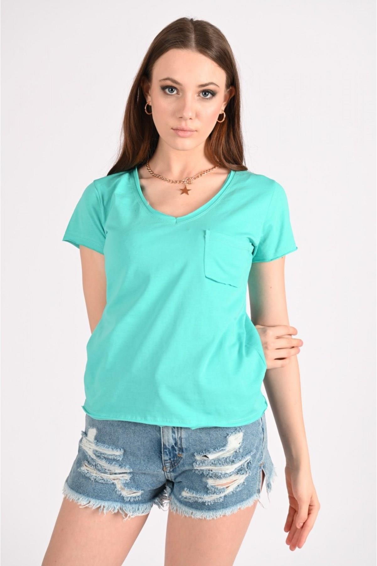 Kadın Basic Cepli Tshirt 8328