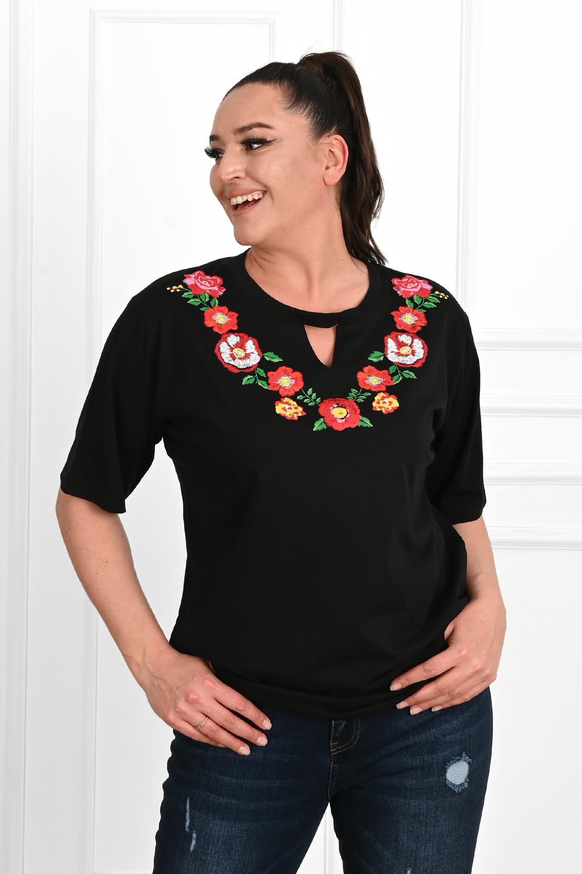 Kadın Baskılı Kısa Kollu Büyük Beden T-shirt 1422-23