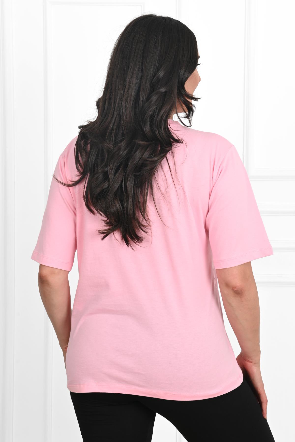 Kadın Baskılı Kısa Kollu Büyük Beden T-shirt 1422-23
