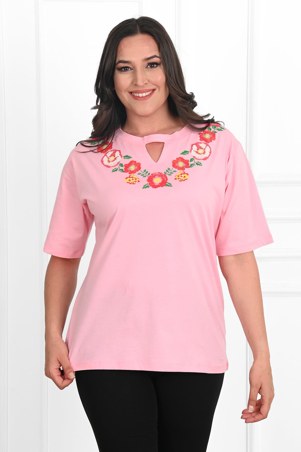 Kadın Baskılı Kısa Kollu Büyük Beden T-shirt 1422-23