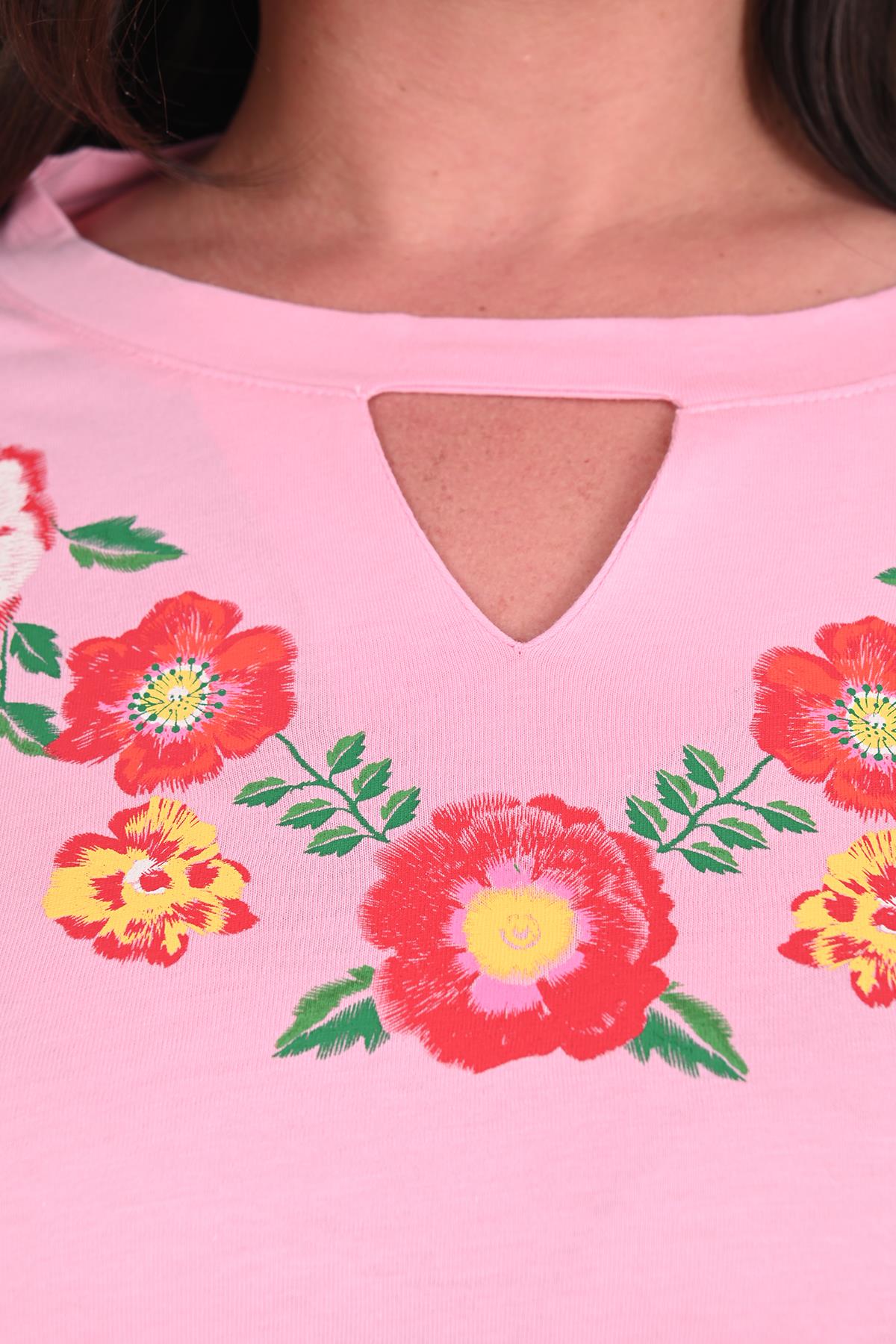 Kadın Baskılı Kısa Kollu Büyük Beden T-shirt 1422-23