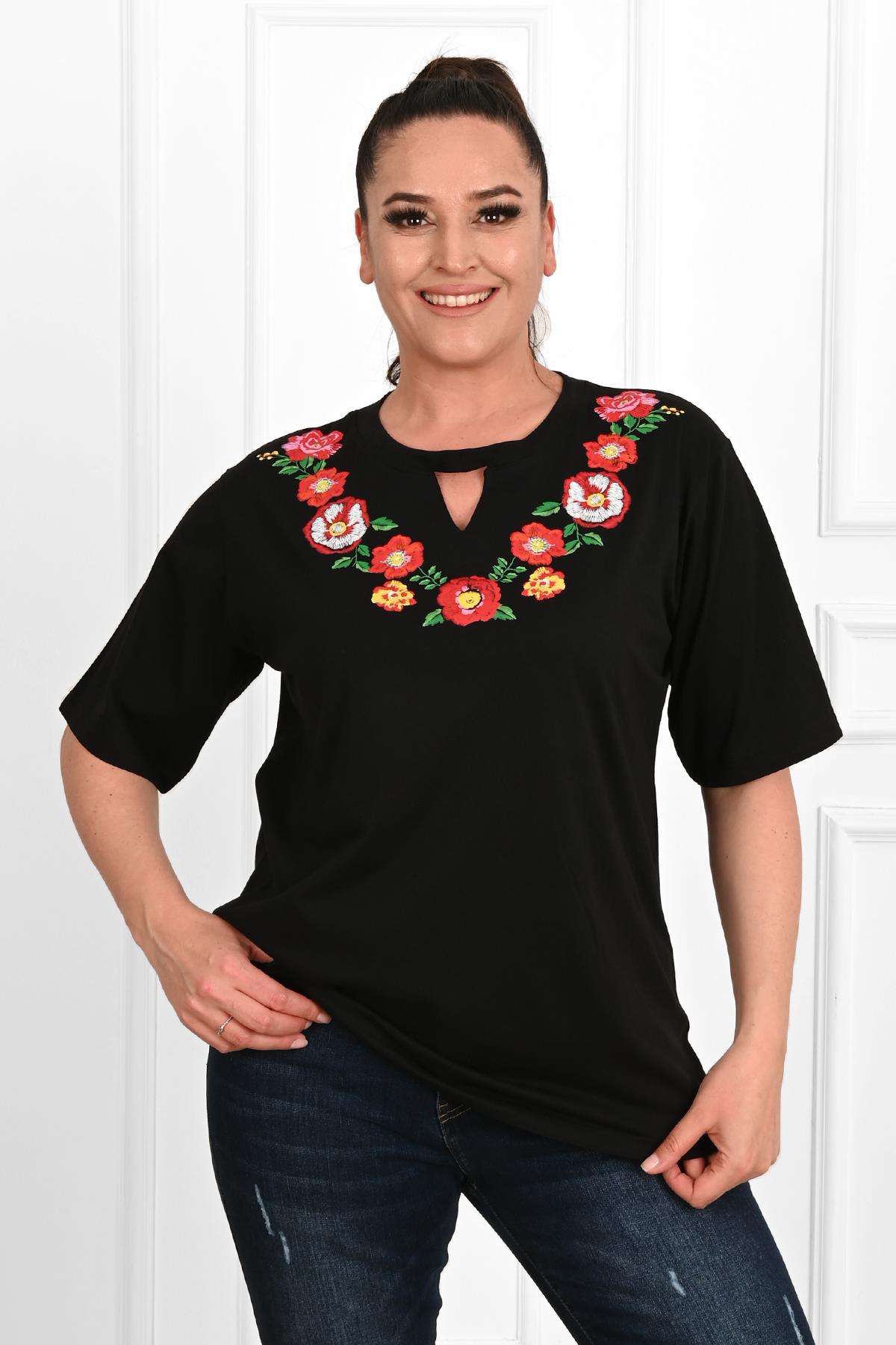 Kadın Baskılı Kısa Kollu Büyük Beden T-shirt 1422-23