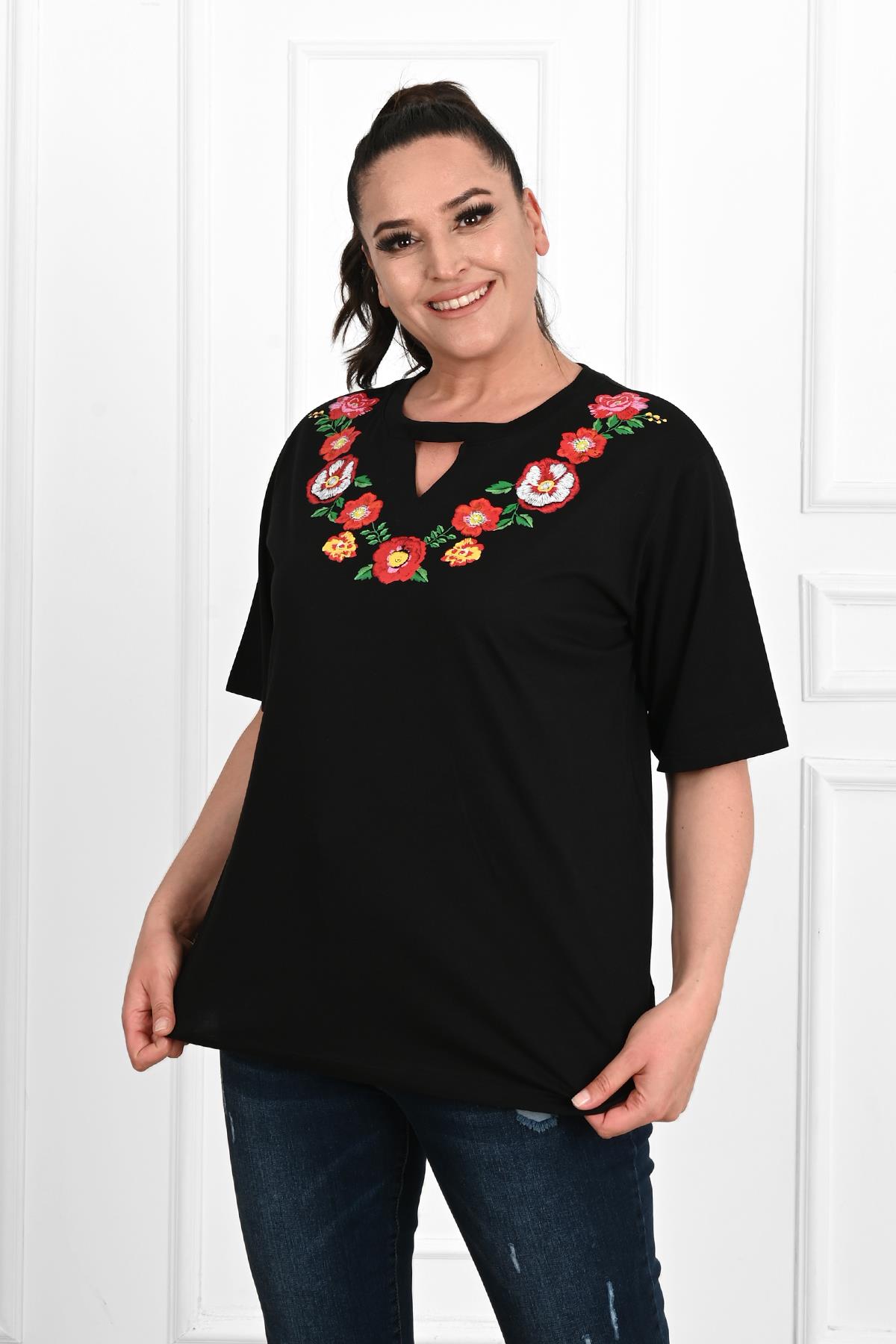 Kadın Baskılı Kısa Kollu Büyük Beden T-shirt 1422-23