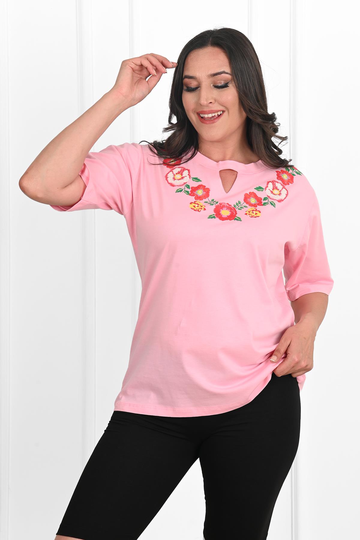 Kadın Baskılı Kısa Kollu Büyük Beden T-shirt 1422-23