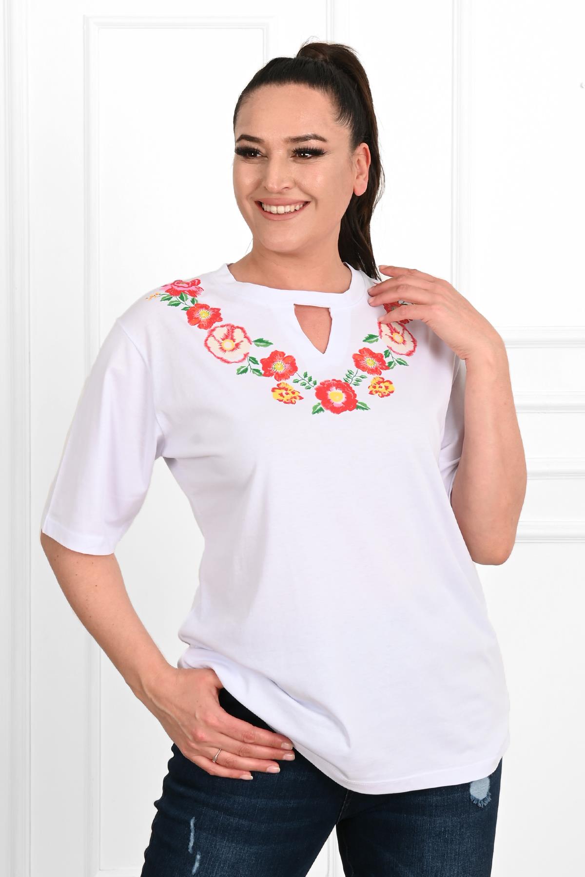 Kadın Baskılı Kısa Kollu Büyük Beden T-shirt 1422-23