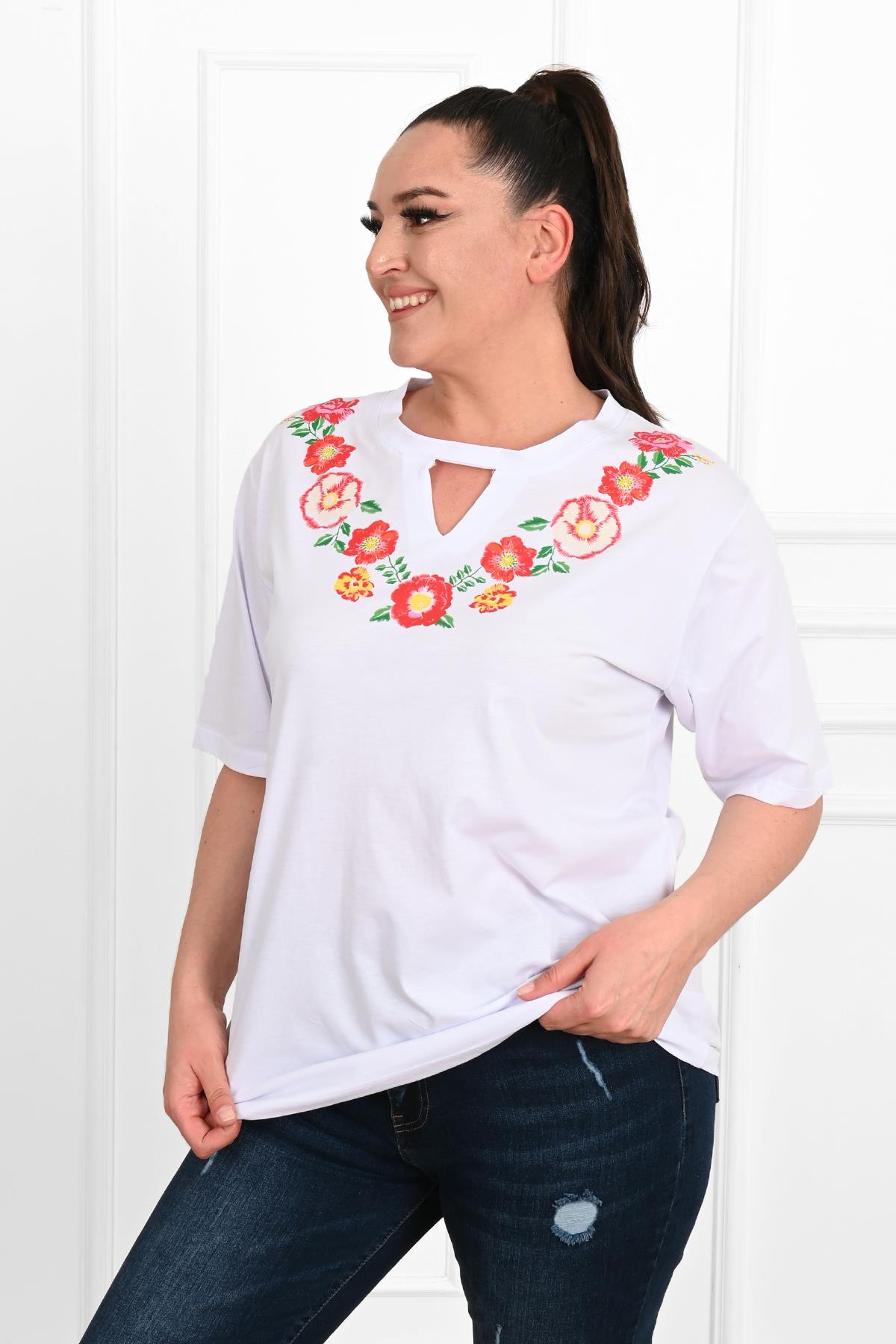 Kadın Baskılı Kısa Kollu Büyük Beden T-shirt 1422-23