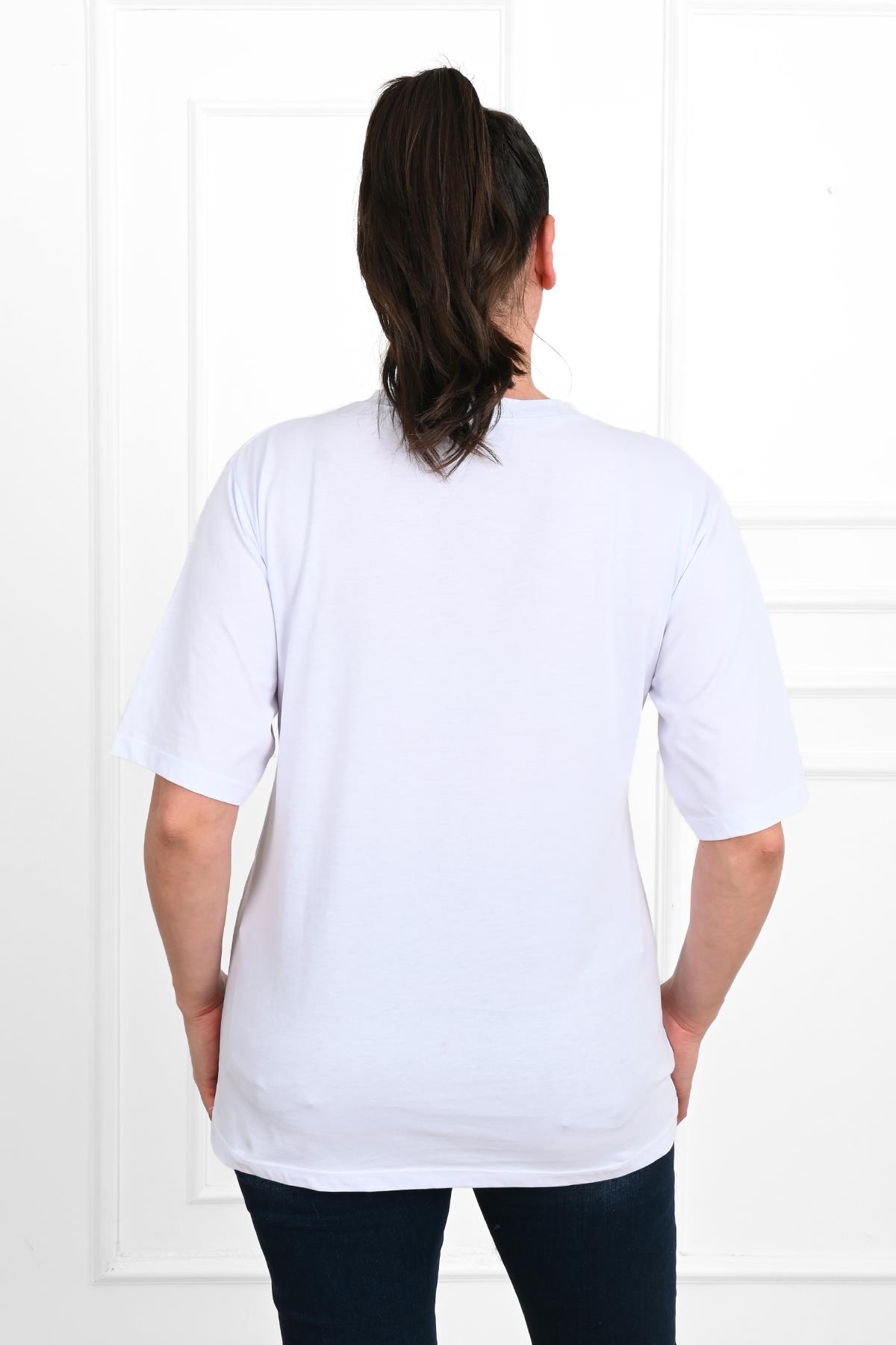 Kadın Baskılı Kısa Kollu Büyük Beden T-shirt 1422-23
