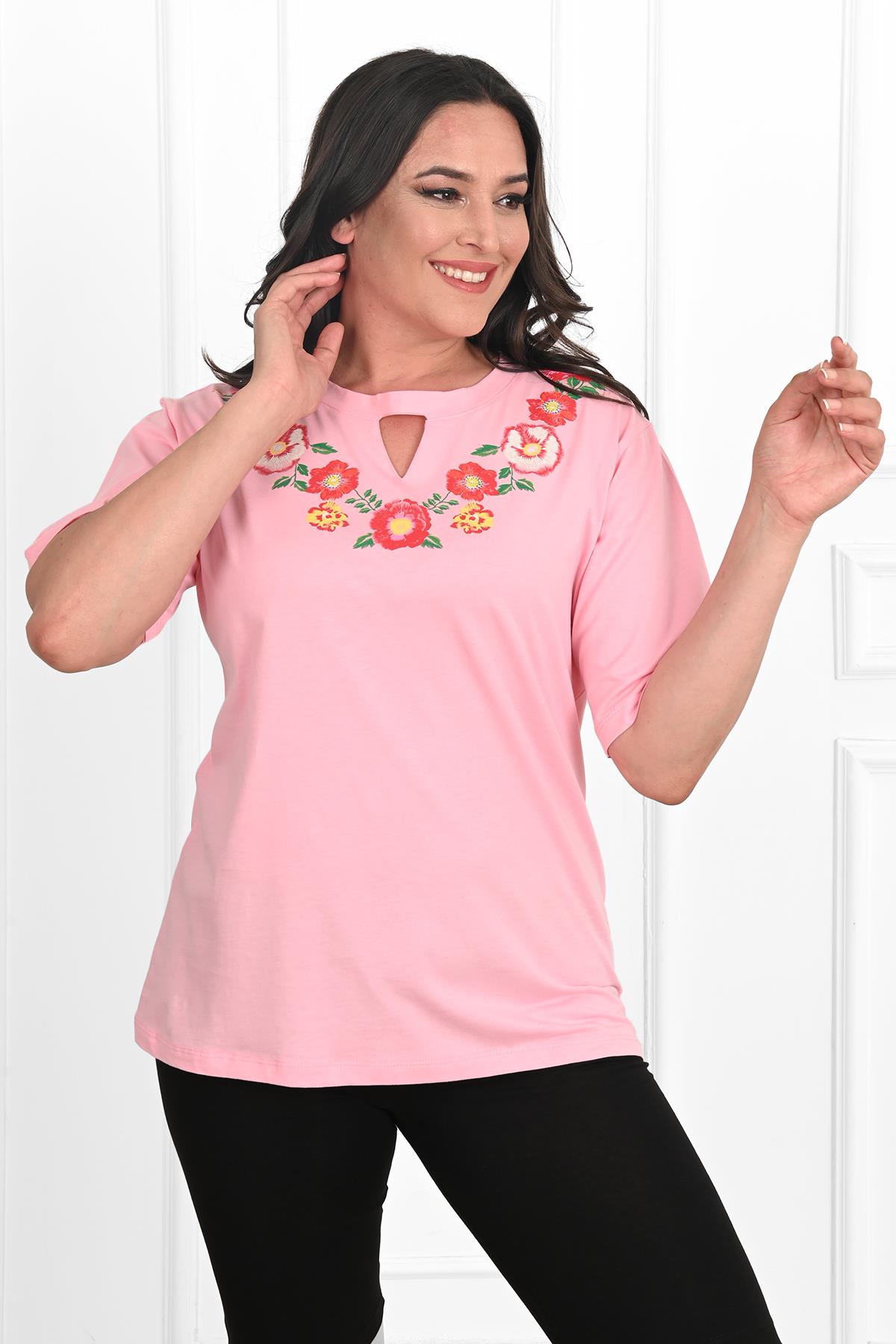 Kadın Baskılı Kısa Kollu Büyük Beden T-shirt 1422-23