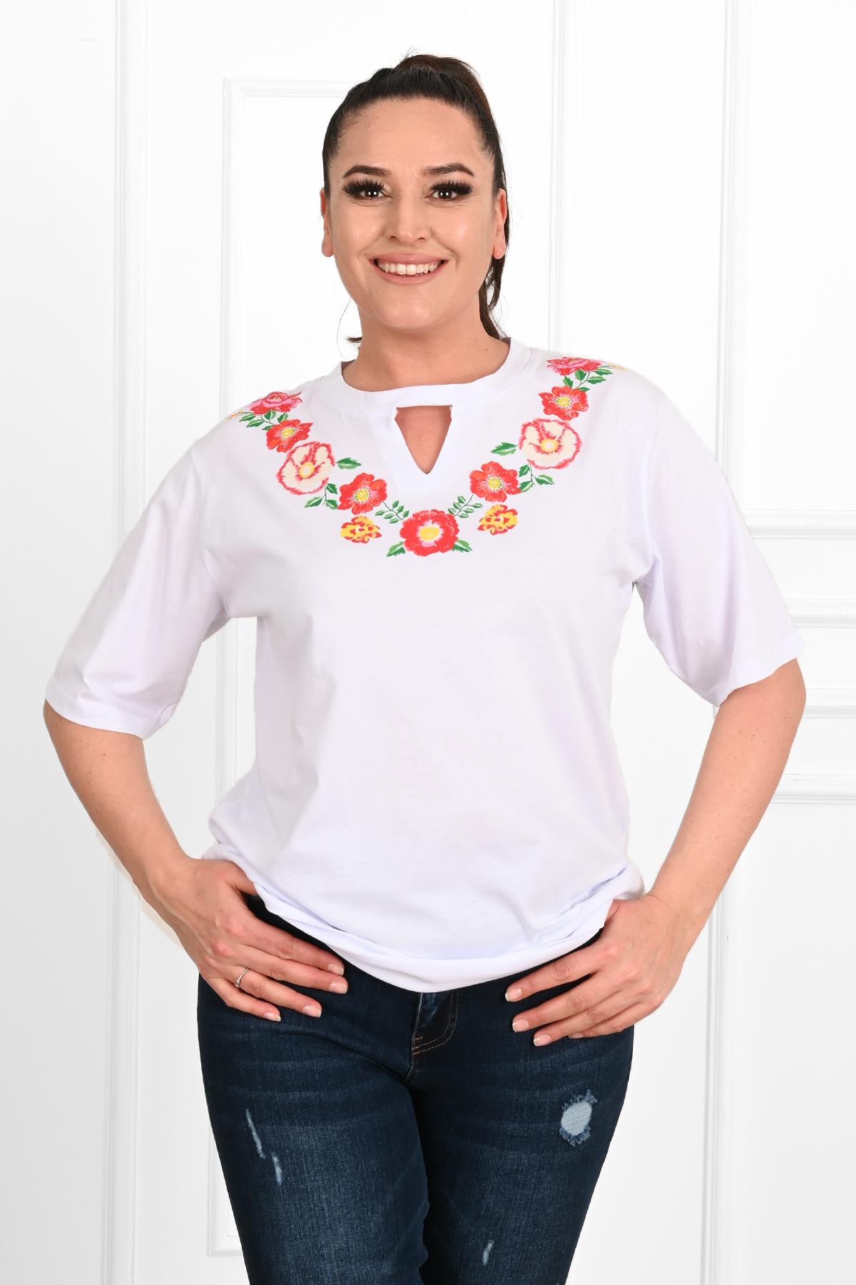 Kadın Baskılı Kısa Kollu Büyük Beden T-shirt 1422-23