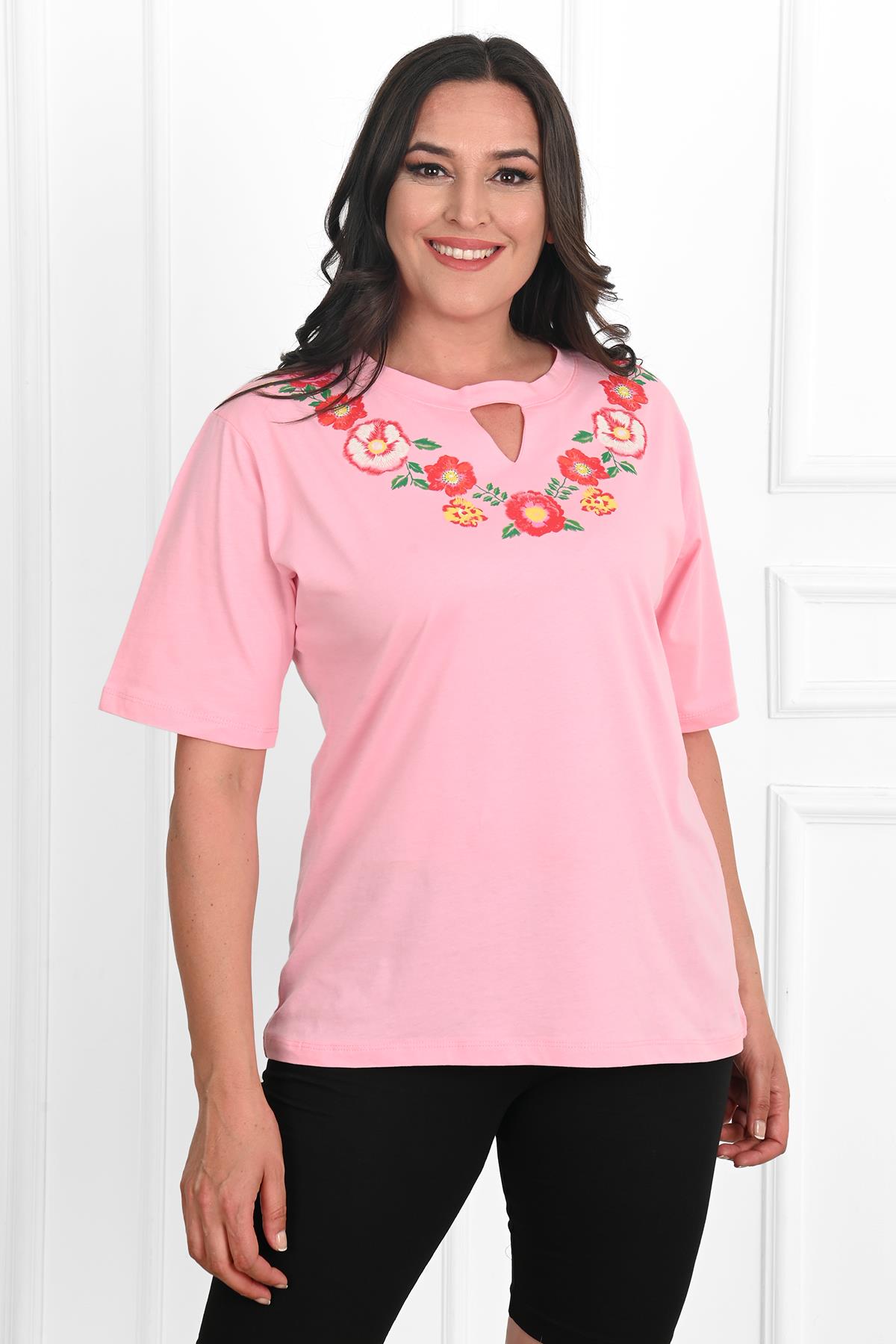 Kadın Baskılı Kısa Kollu Büyük Beden T-shirt 1422-23