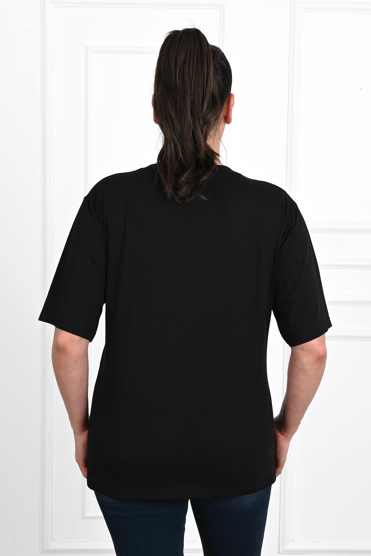 Kadın Baskılı Kısa Kollu Büyük Beden T-shirt 1422-23