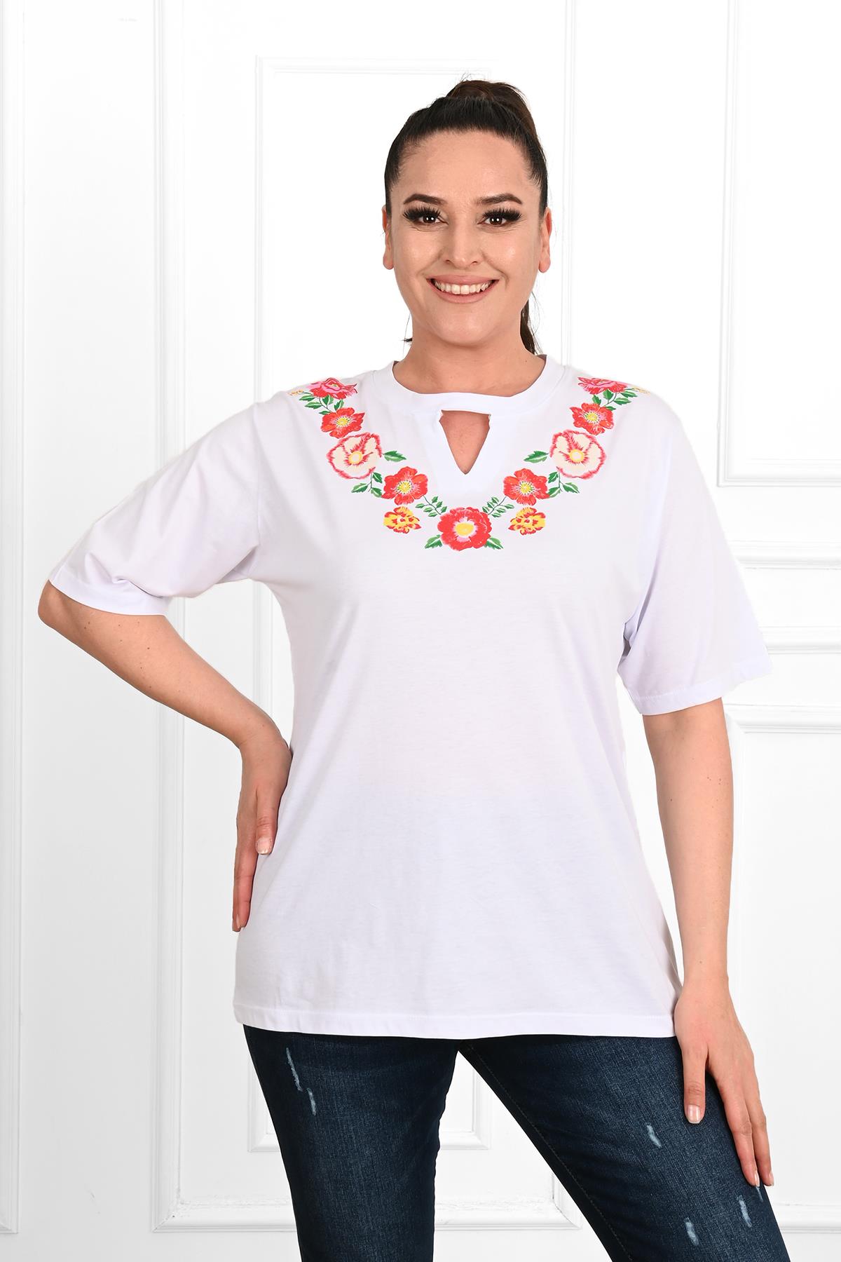 Kadın Baskılı Kısa Kollu Büyük Beden T-shirt 1422-23