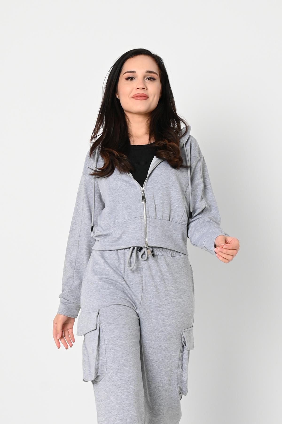 Kadın Beli Lastikli Kargo Cepli Eşofman Takımı 3829-24