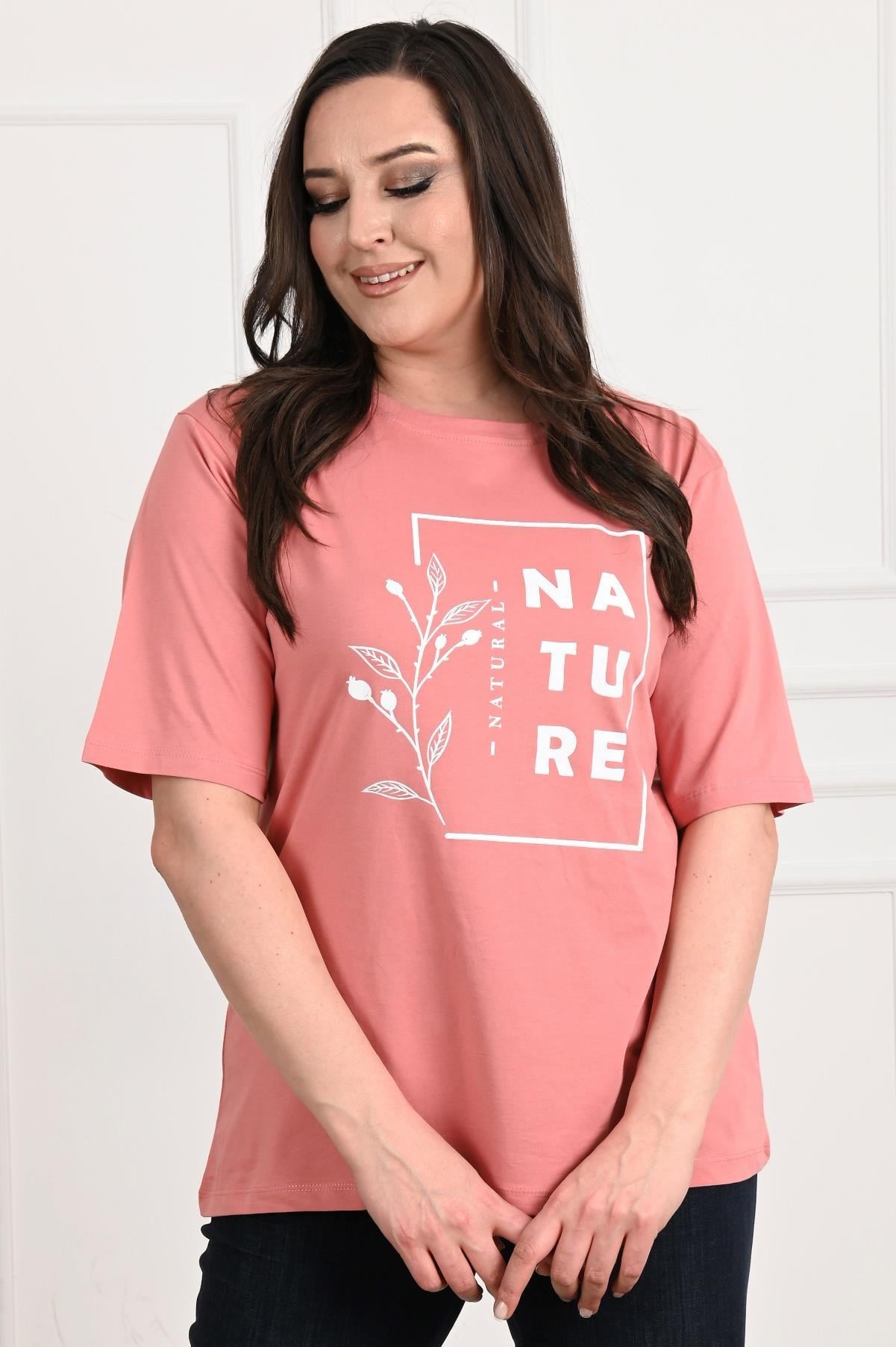 Kadın Bisiklet Yaka Baskılı Büyük Beden T-SHIRT 9902-22