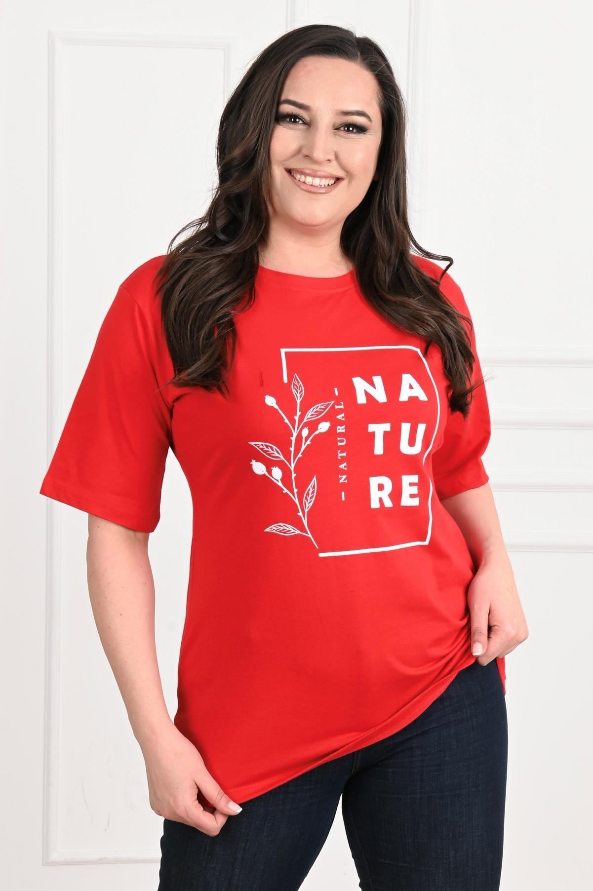 Kadın Bisiklet Yaka Baskılı Büyük Beden T-SHIRT 9902-22