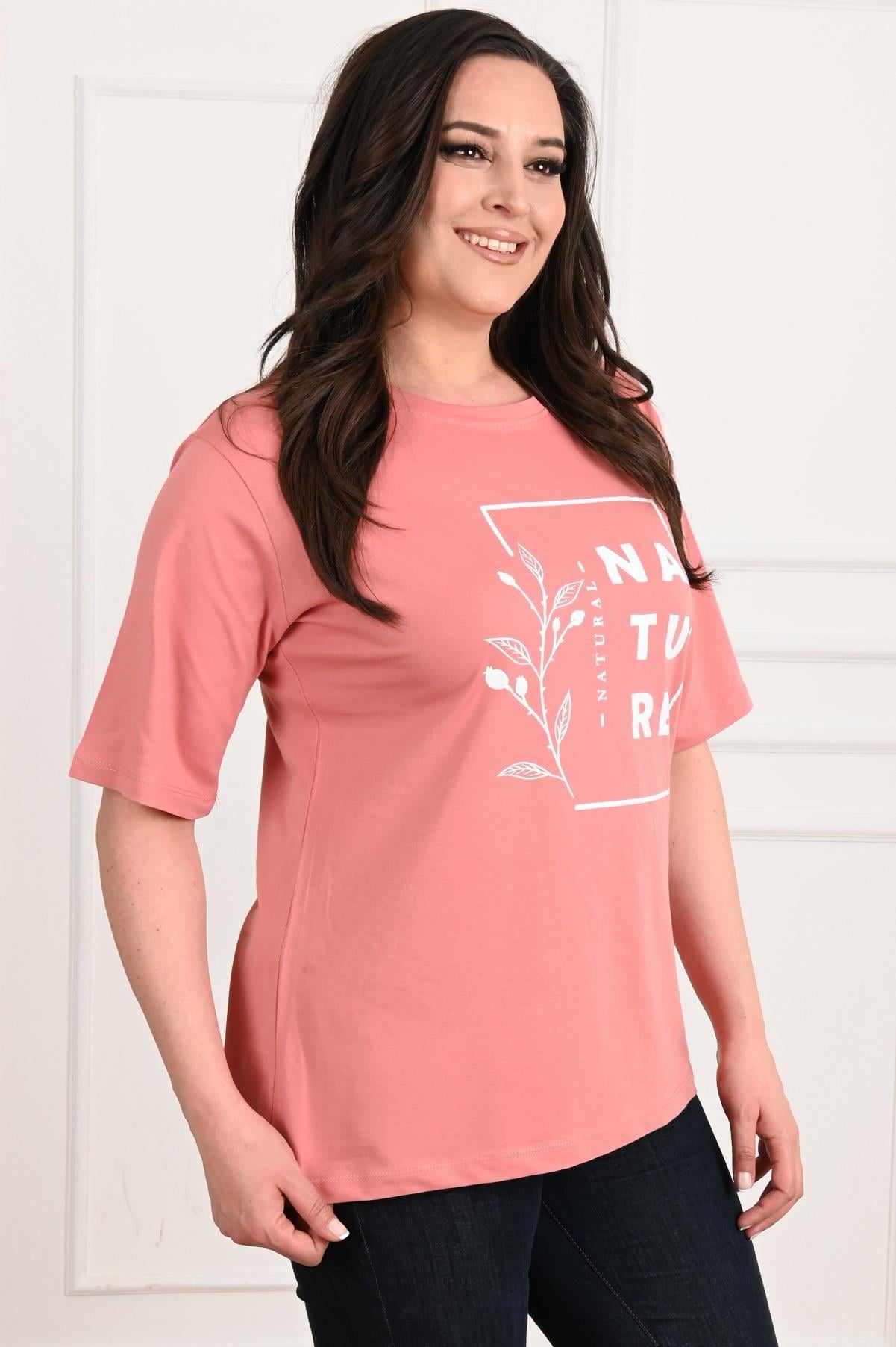 Kadın Bisiklet Yaka Baskılı Büyük Beden T-SHIRT 9902-22
