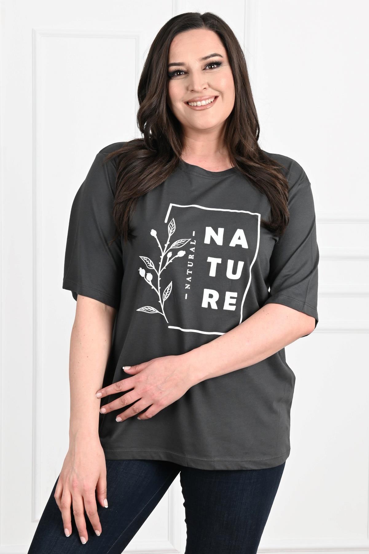 Kadın Bisiklet Yaka Baskılı Büyük Beden T-SHIRT 9902-22