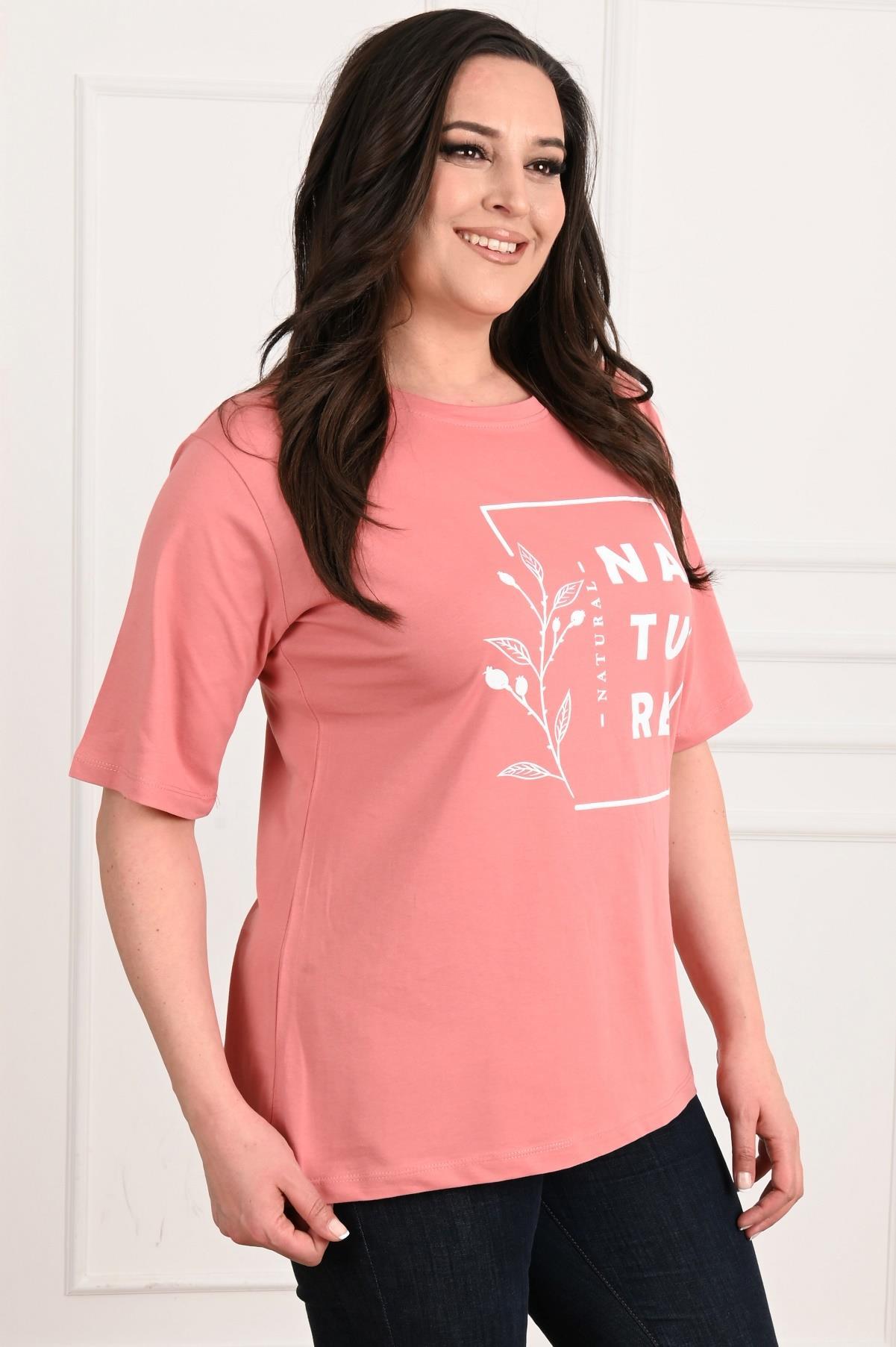 Kadın Bisiklet Yaka Baskılı Büyük Beden T-SHIRT 9902-22
