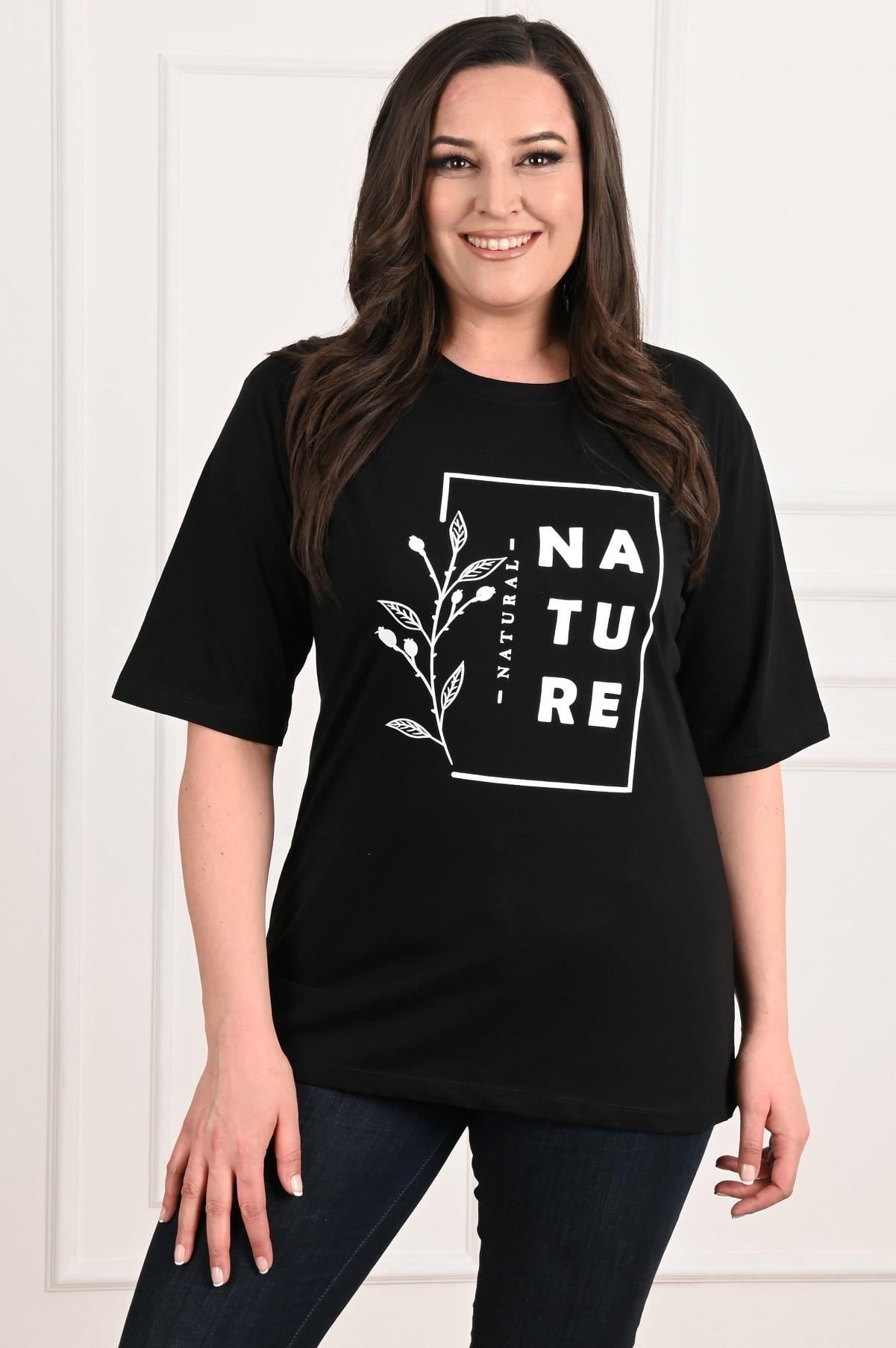 Kadın Bisiklet Yaka Baskılı Büyük Beden T-SHIRT 9902-22