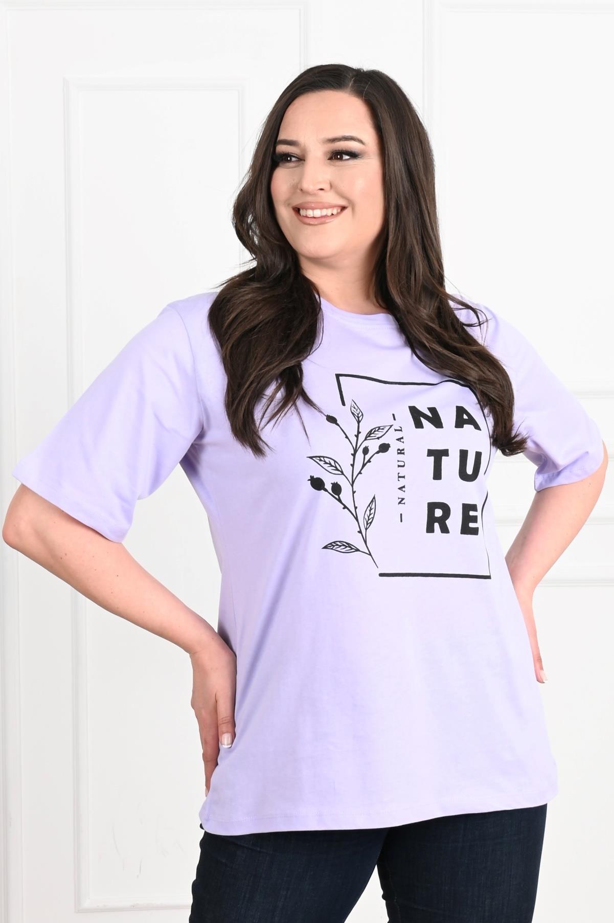 Kadın Bisiklet Yaka Baskılı Büyük Beden T-SHIRT 9902-22