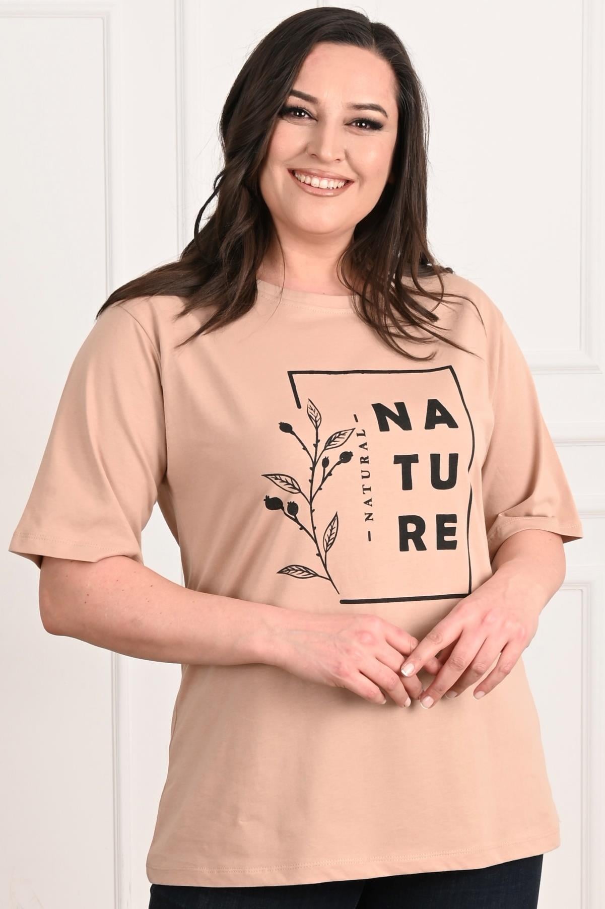 Kadın Bisiklet Yaka Baskılı Büyük Beden T-SHIRT 9902-22
