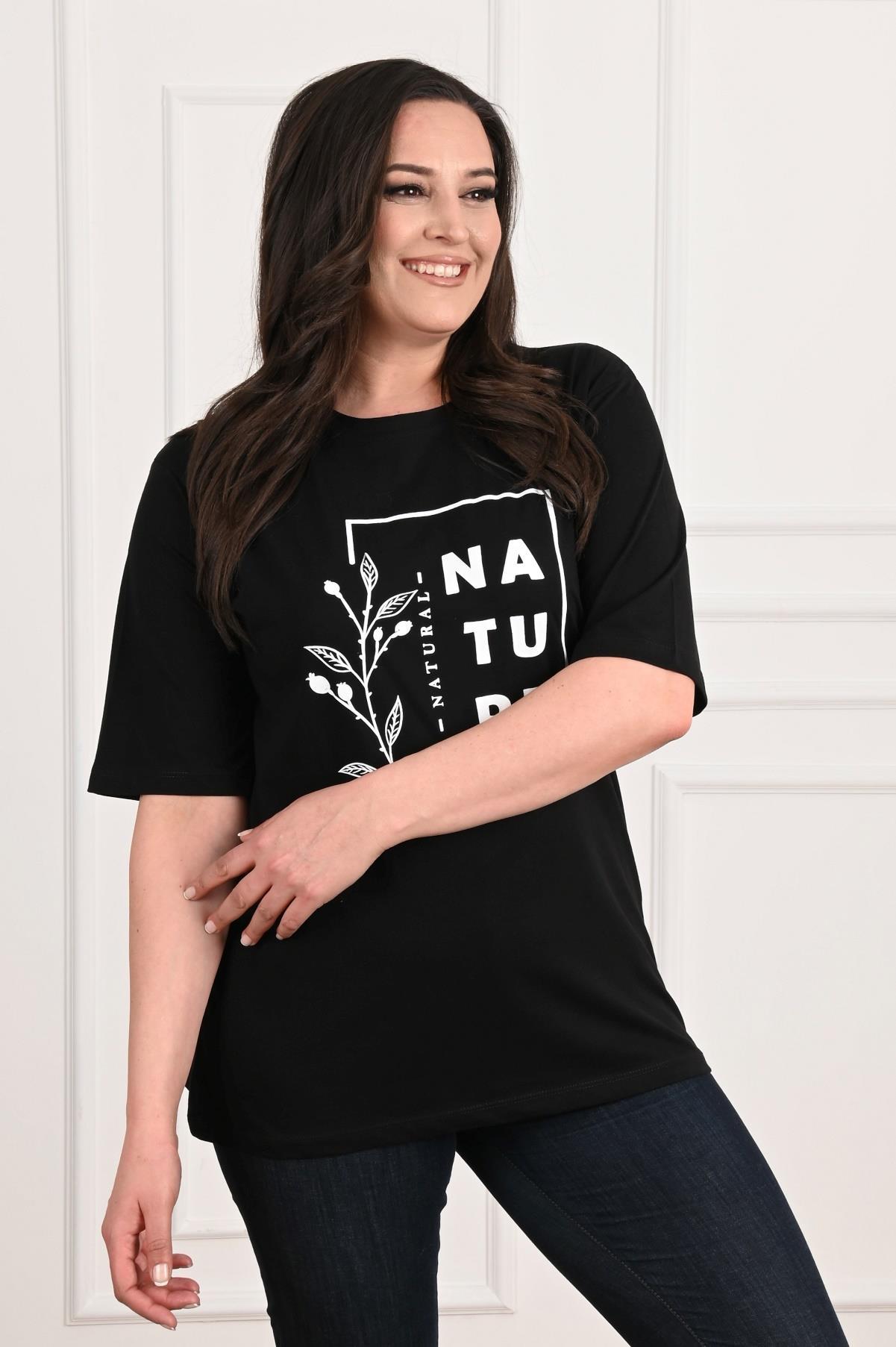 Kadın Bisiklet Yaka Baskılı Büyük Beden T-SHIRT 9902-22