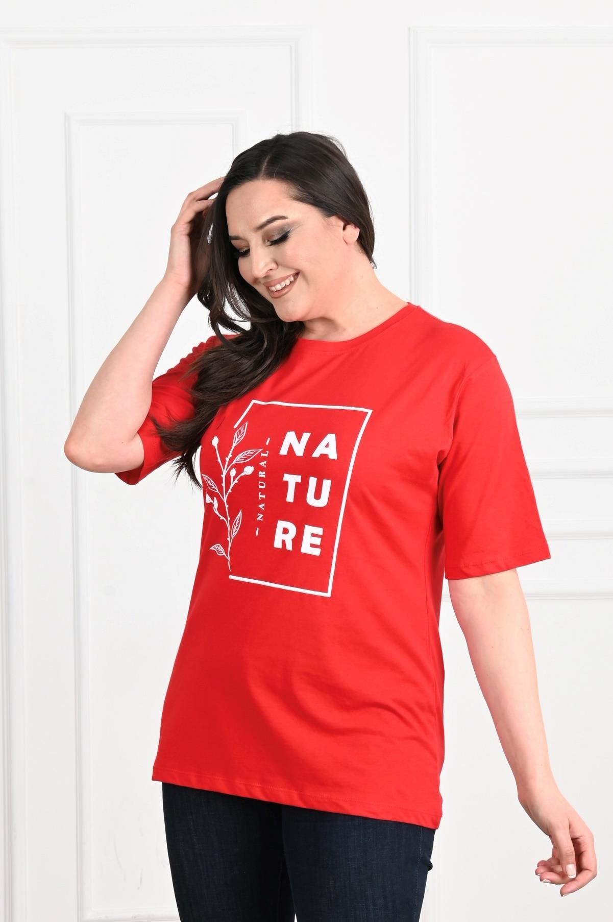 Kadın Bisiklet Yaka Baskılı Büyük Beden T-SHIRT 9902-22