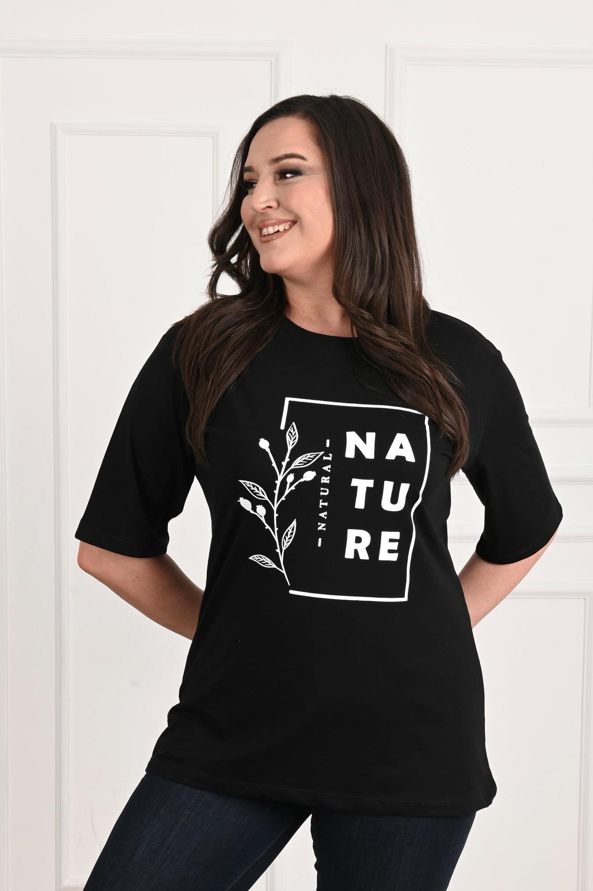 Kadın Bisiklet Yaka Baskılı Büyük Beden T-SHIRT 9902-22