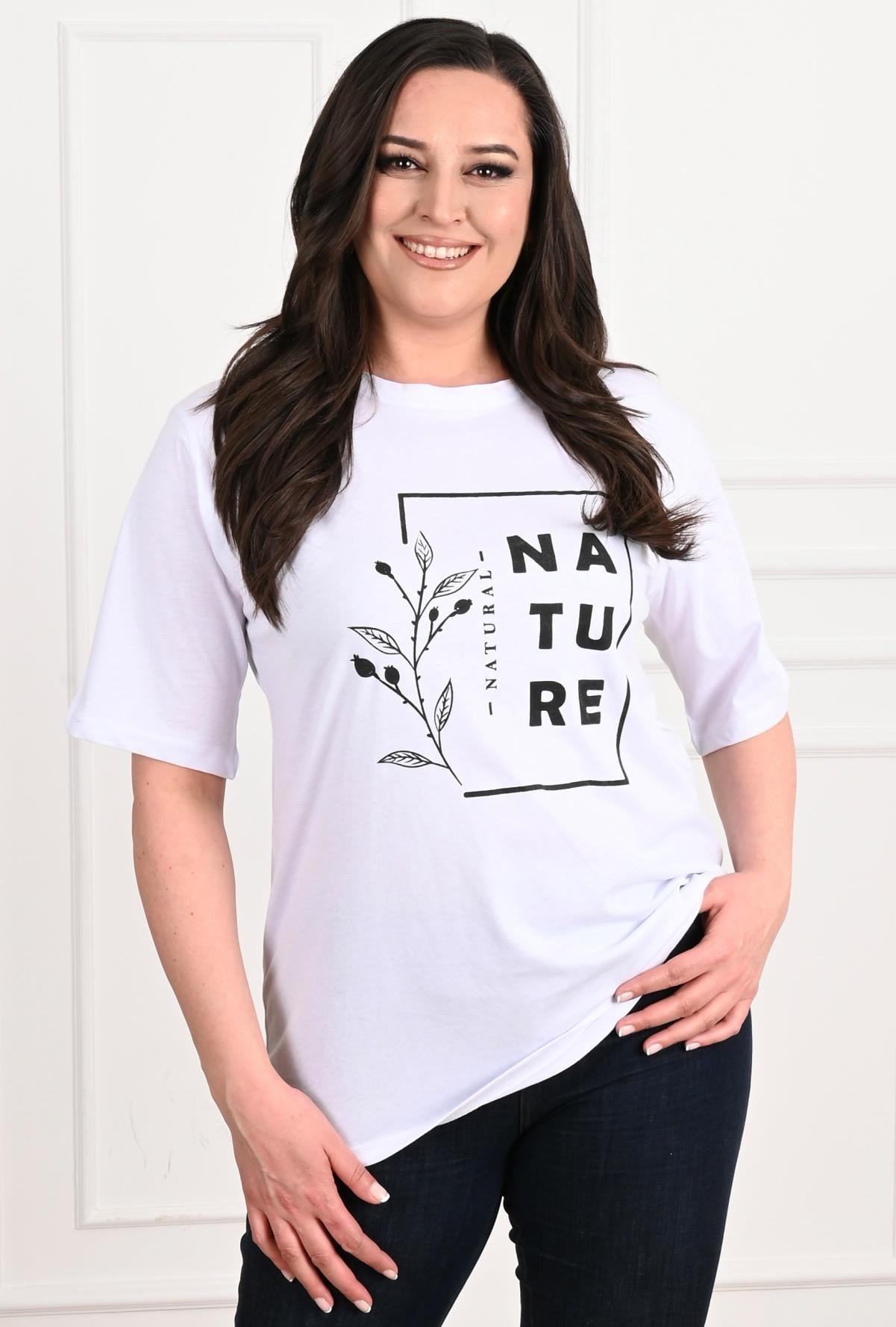 Kadın Bisiklet Yaka Baskılı Büyük Beden T-SHIRT 9902-22