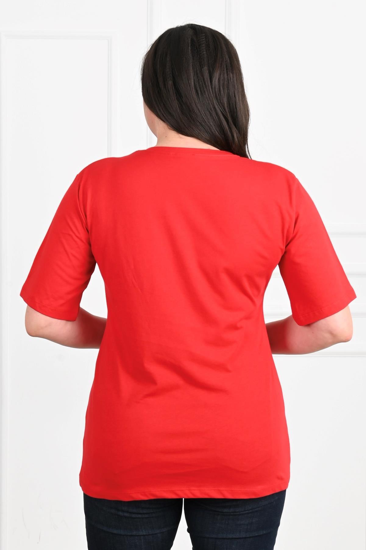Kadın Bisiklet Yaka Baskılı Büyük Beden T-SHIRT 9902-22