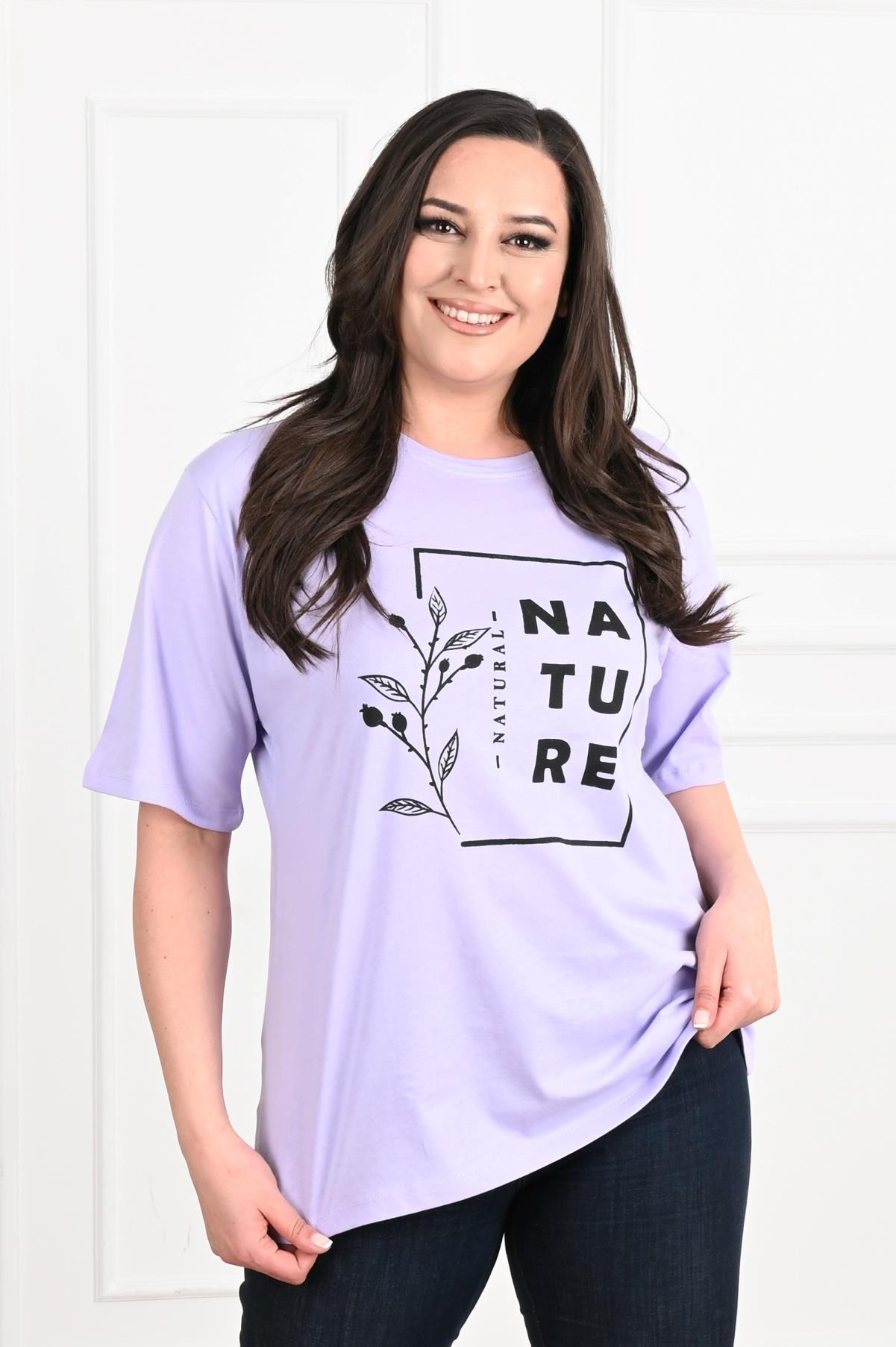 Kadın Bisiklet Yaka Baskılı Büyük Beden T-SHIRT 9902-22