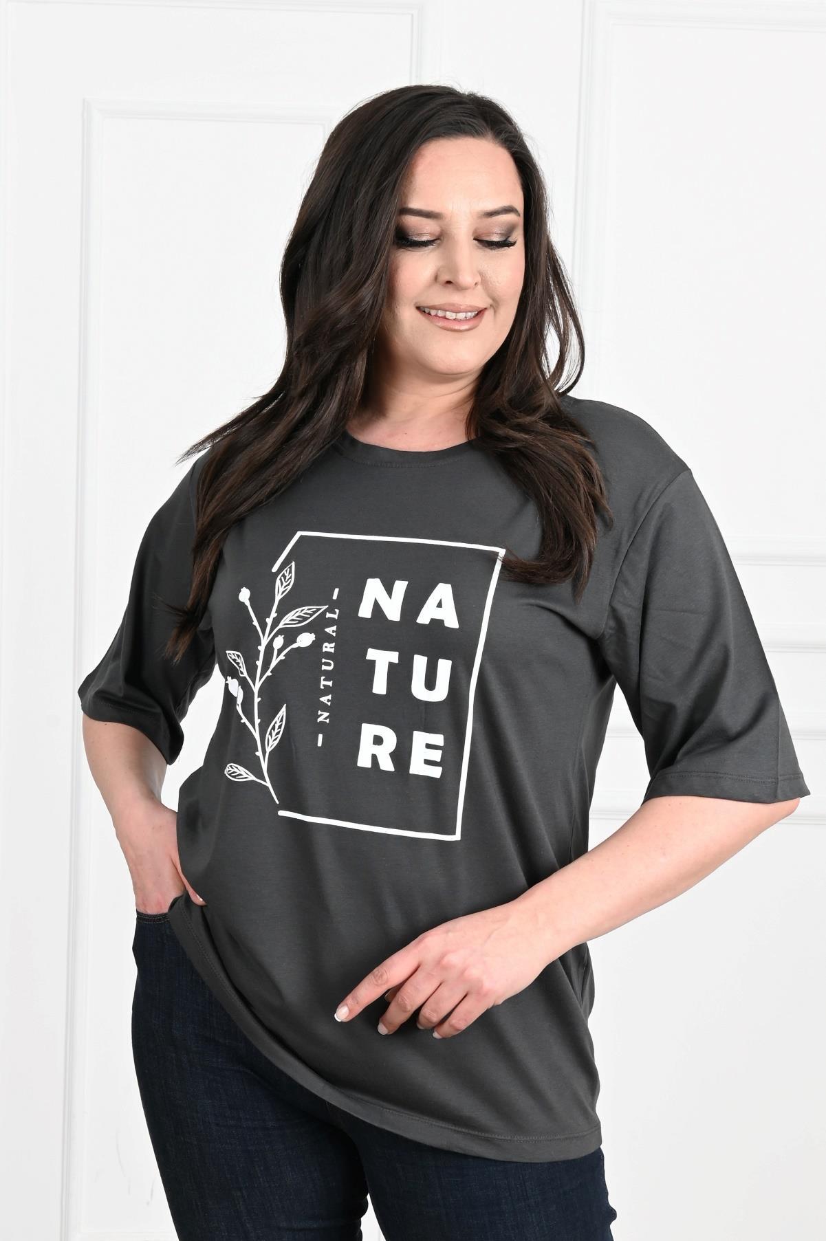 Kadın Bisiklet Yaka Baskılı Büyük Beden T-SHIRT 9902-22